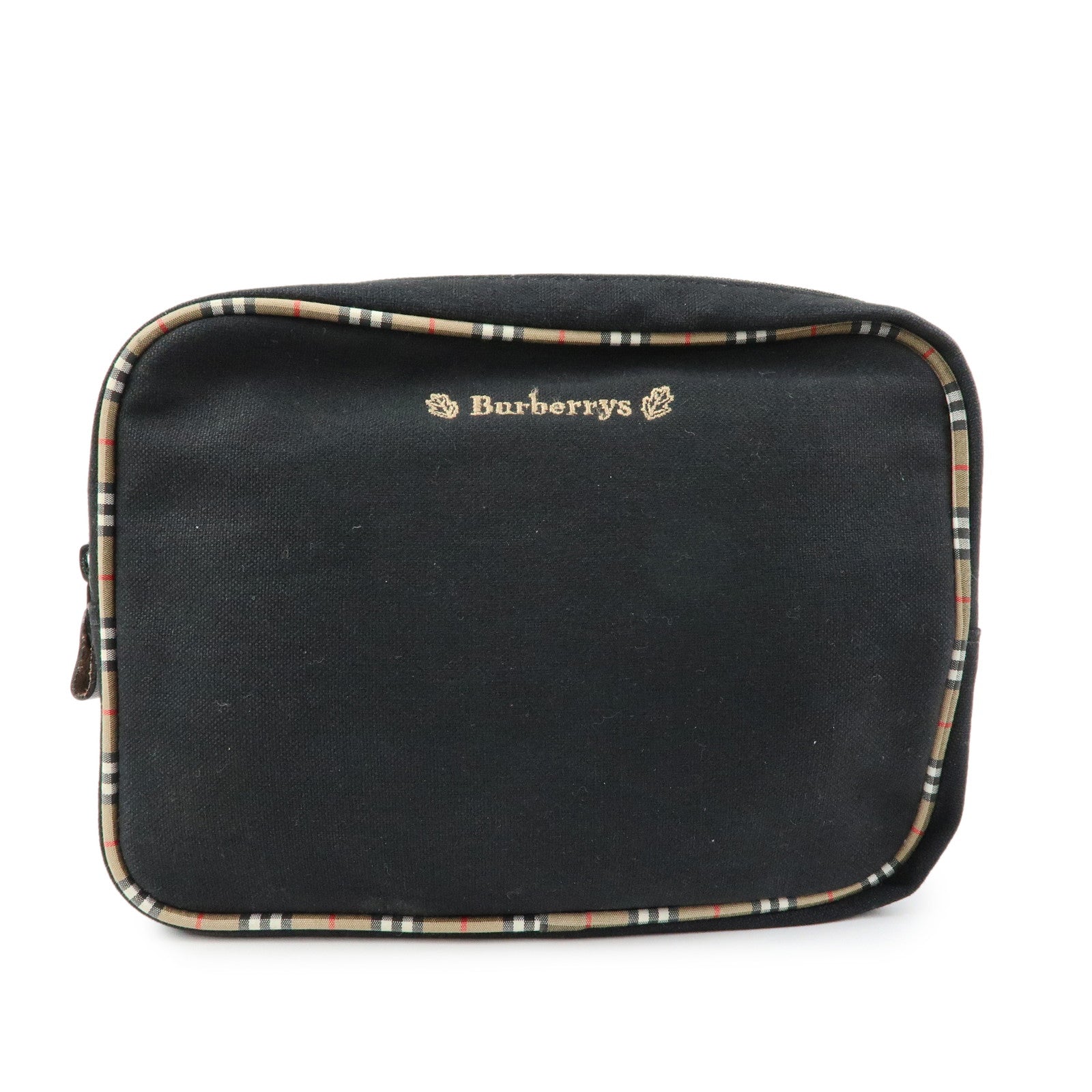 BURBERRY Canvas Nova Plaid Pouch Cosmetic Bag Makeup Bag Black