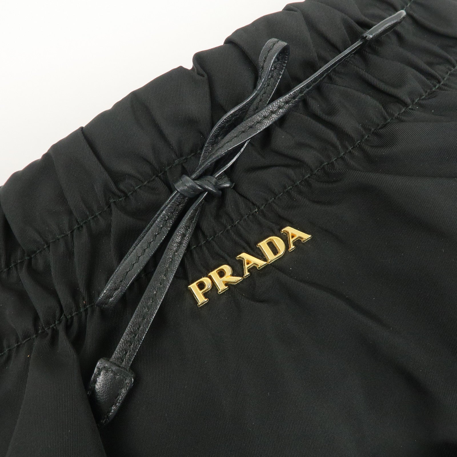 PRADA Nylon Leather Gathered Ribbon Shoulder Bag Hand Bag BR4237