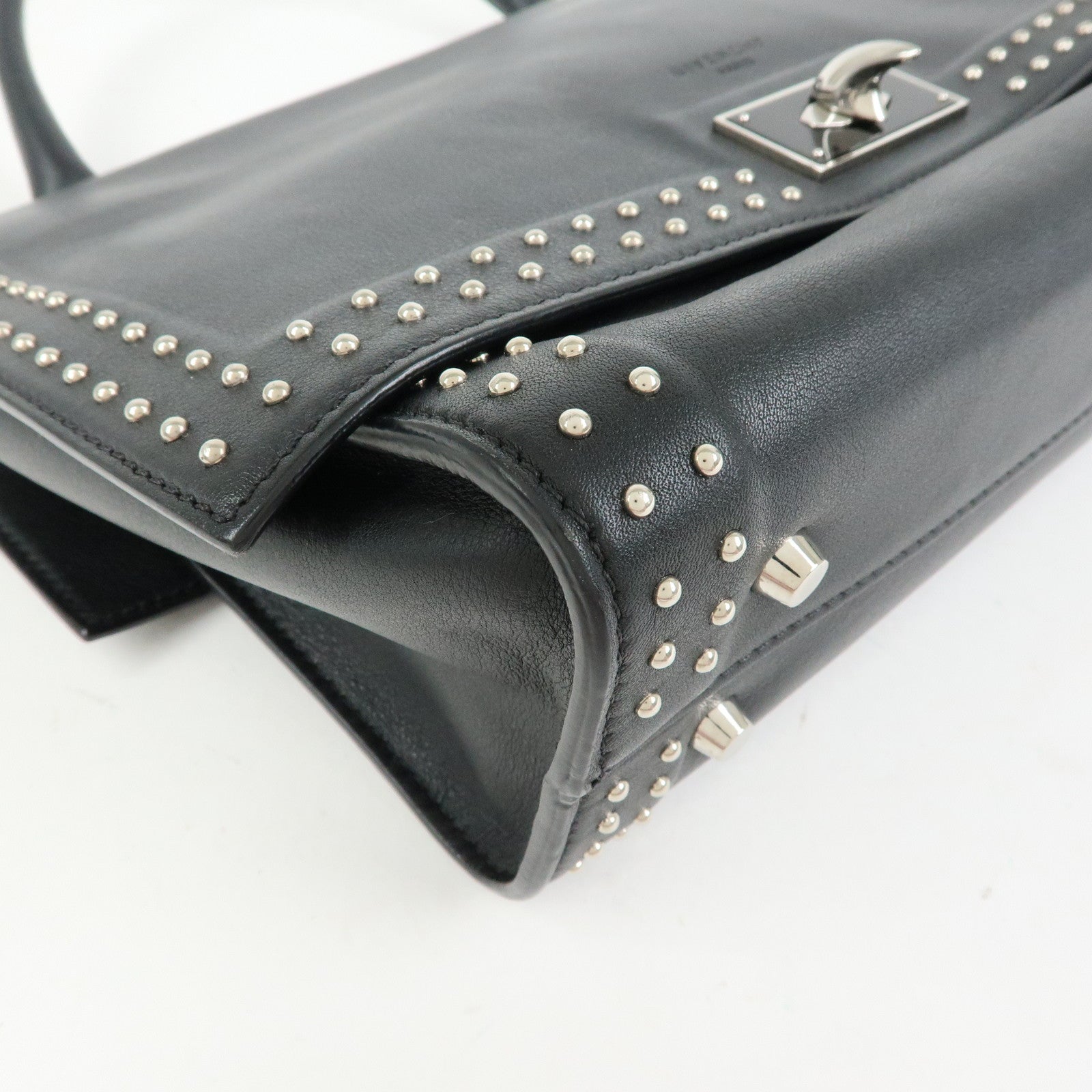 GIVENCHY Shark Studs Leather 2Way Bag Hand Shoulder Bag Black