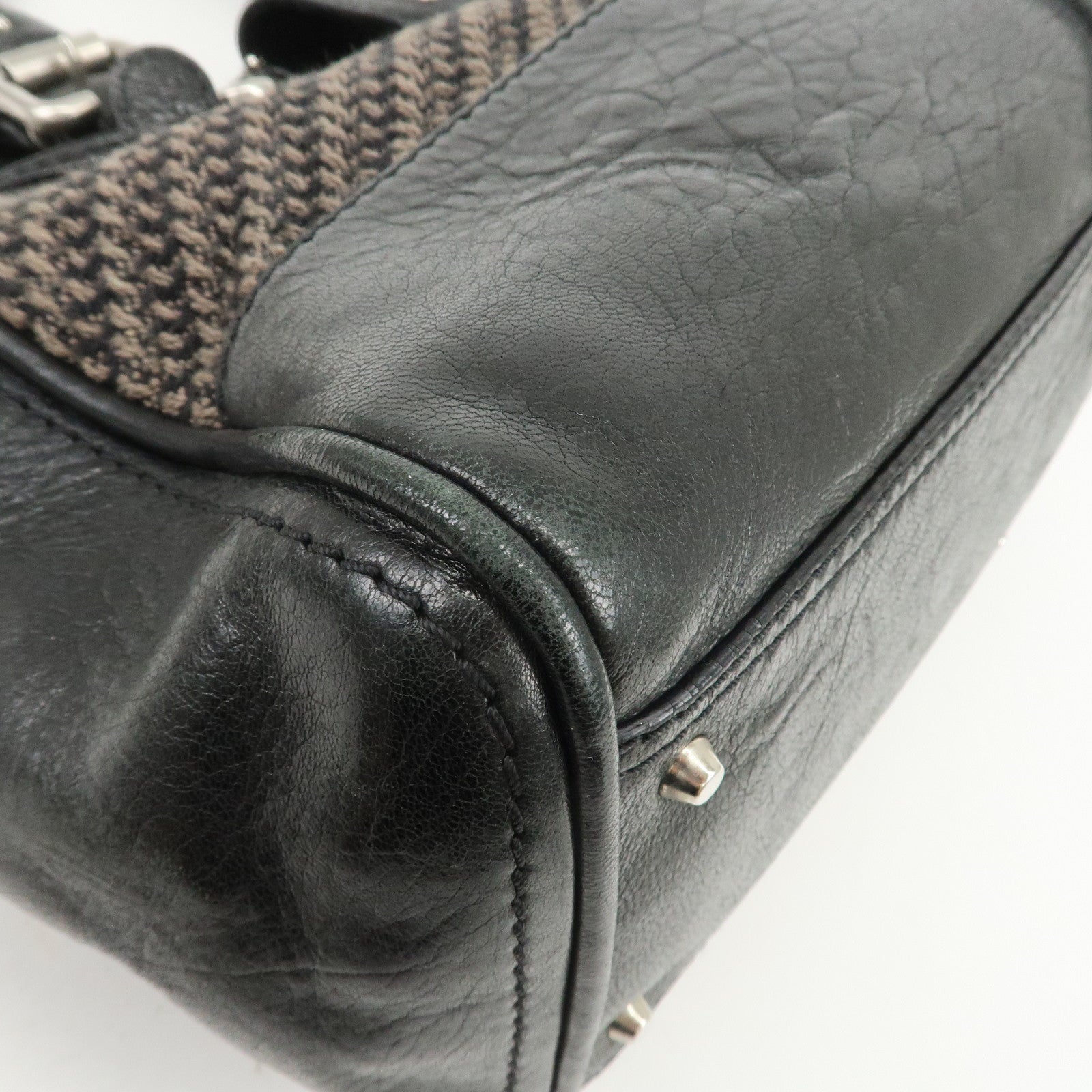 Chloe Paddington Leather Canvas Shoulder Bag Black Gray