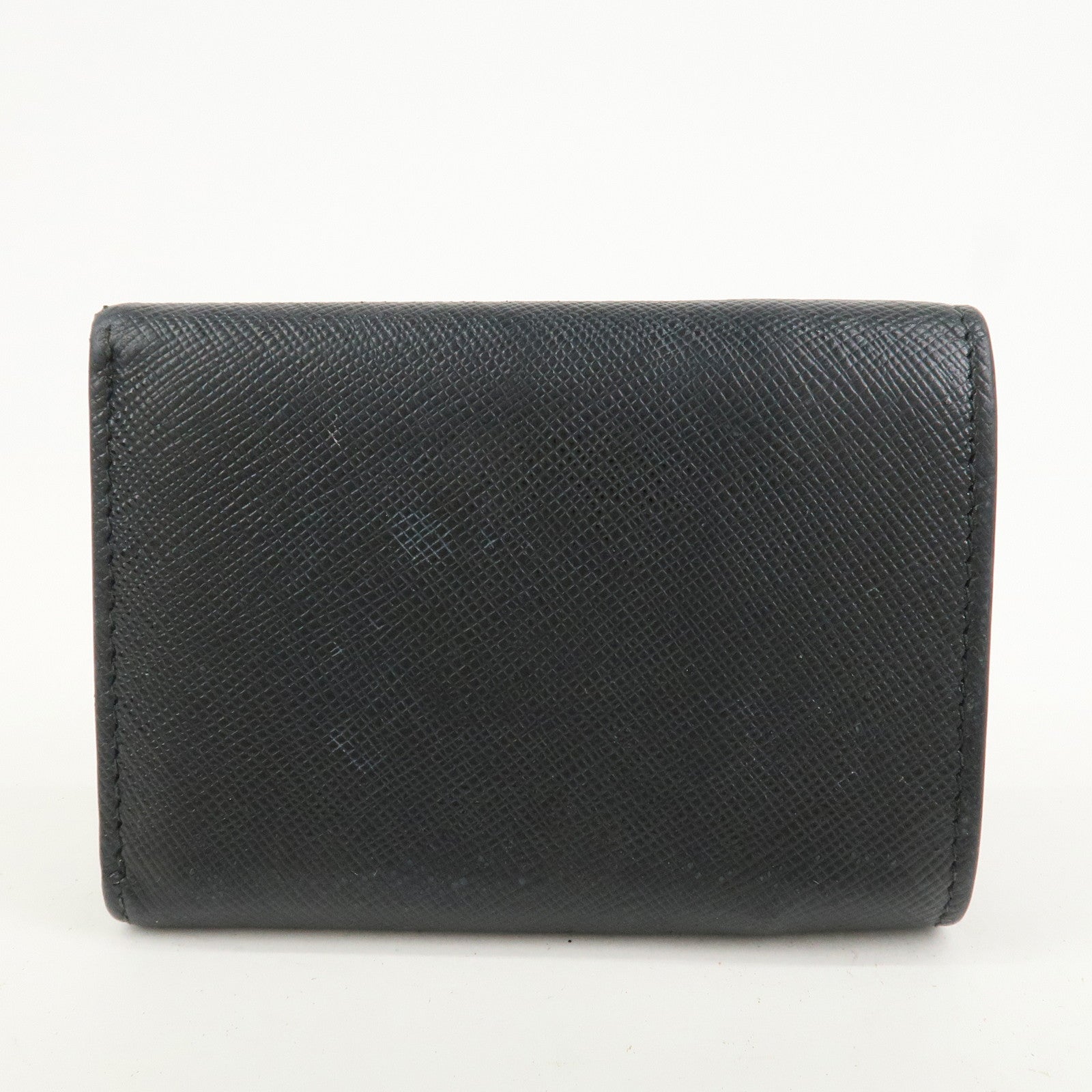 PRADA Triangle Logo Saffiano Leather Tri-fold Wallet Black 1MH021