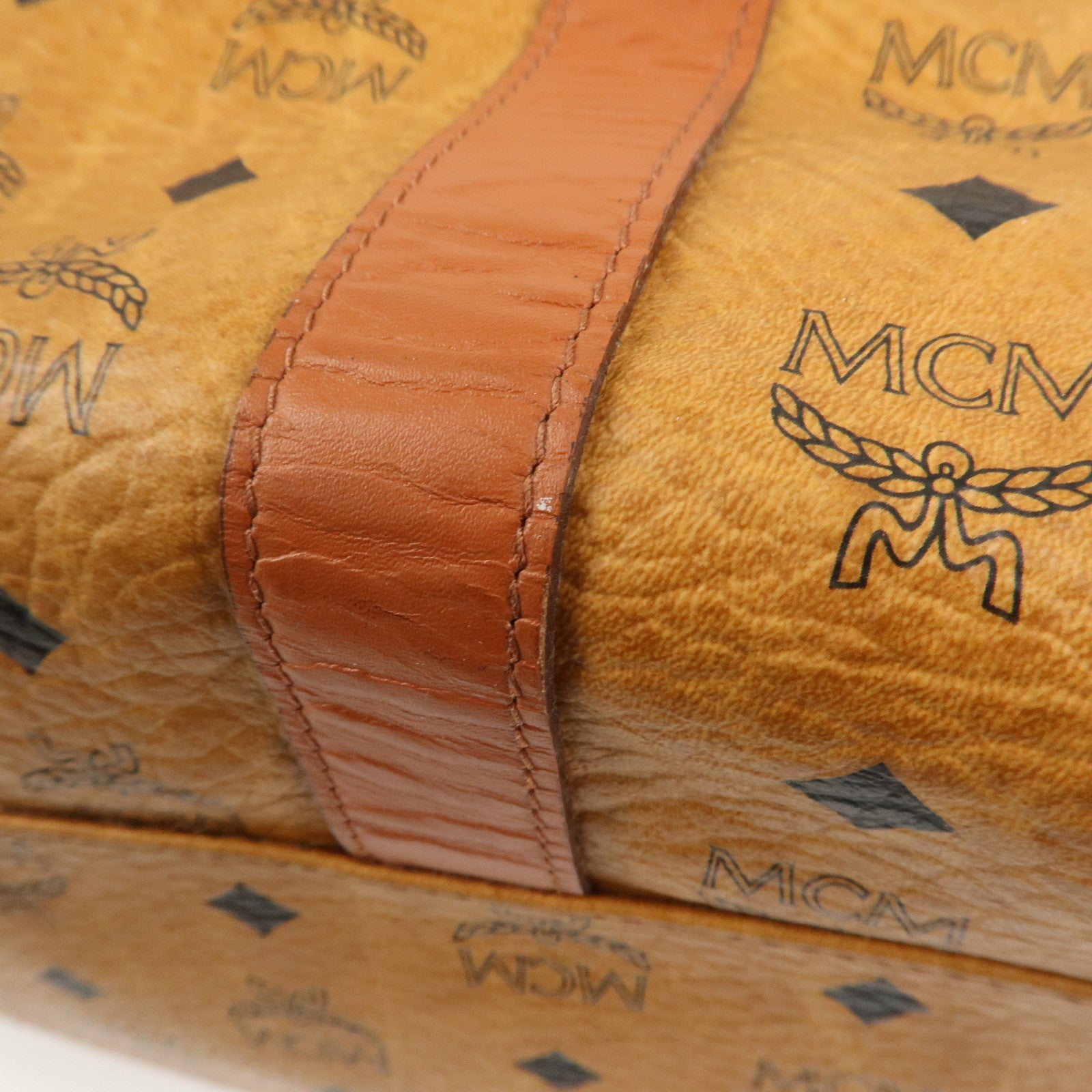 MCM Visetos Leather Boston Bag Shoulder Bag Brown