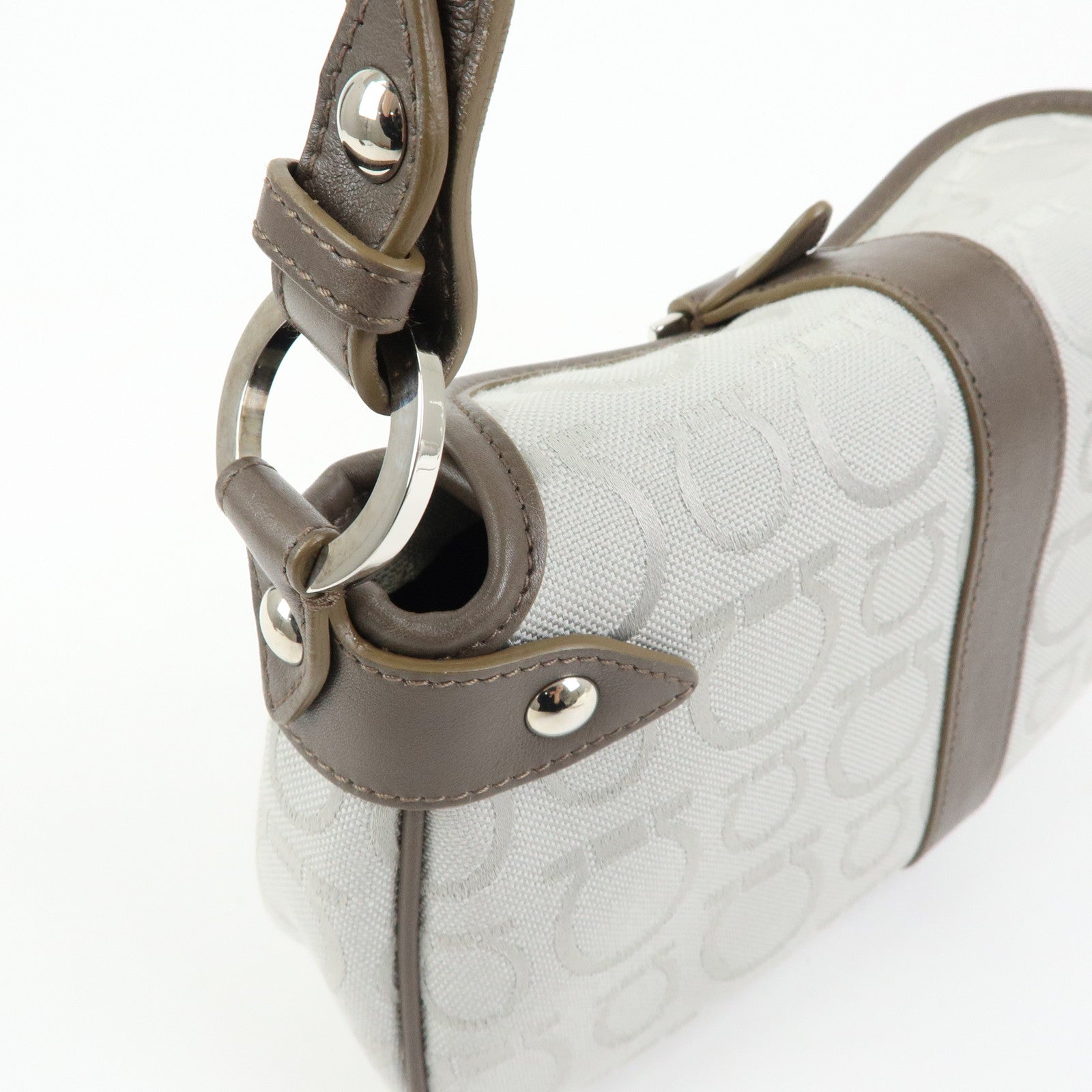 Ferragamo Gancini Canvas Leather Shoulder Bag Hand Bag Gray Brown