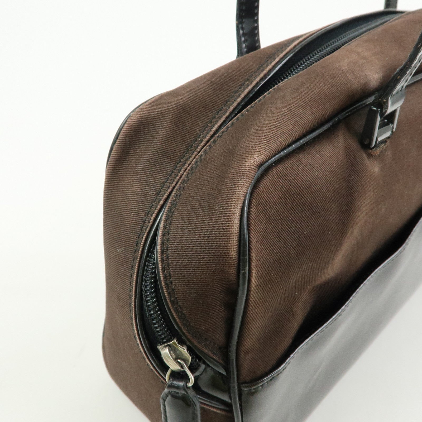 Christian Dior Canvas Patent Leather Boston Bag Hand Bag Brown