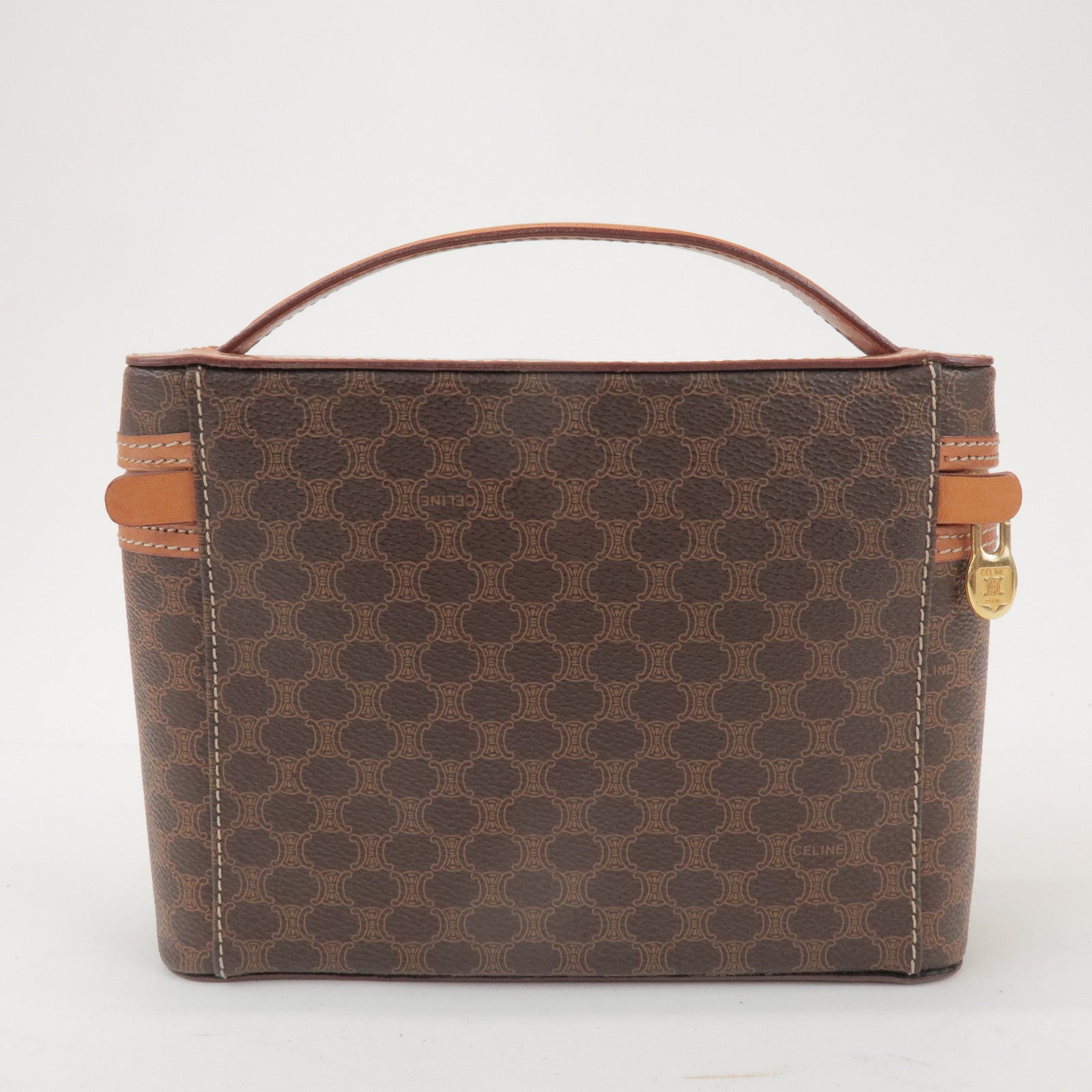 CELINE Macadam PVC Leather Hand Bag Vanity Bag Brown