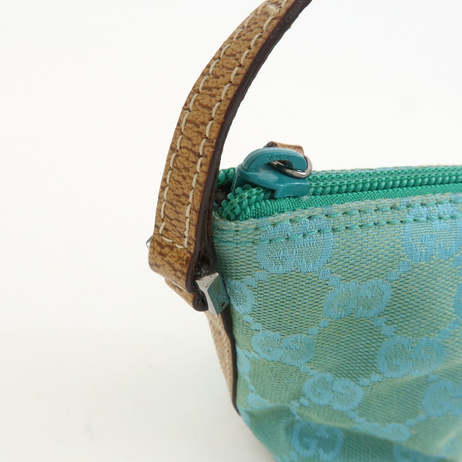 GUCCI Boat Bag GG Canvas Leather Hand Bag Light Blue 07198