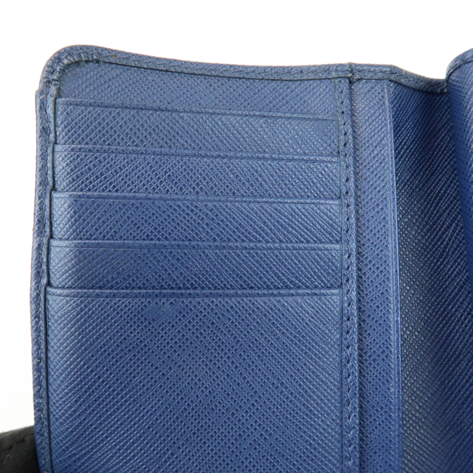 PRADA Saffiano Leather Compact Wallet Navy Gold 1ML225