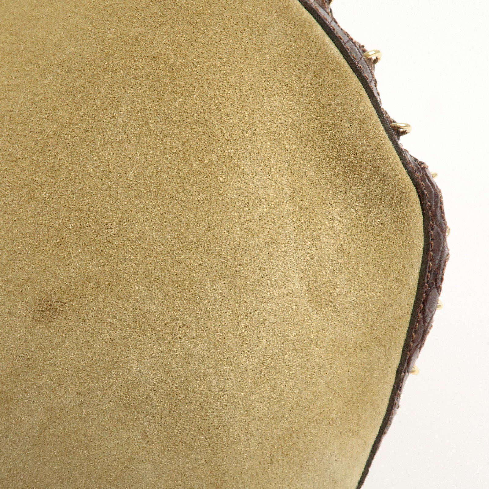 LOEWE Anagram Suede Embossed Leather Shoulder Bag Hand Bag Beige