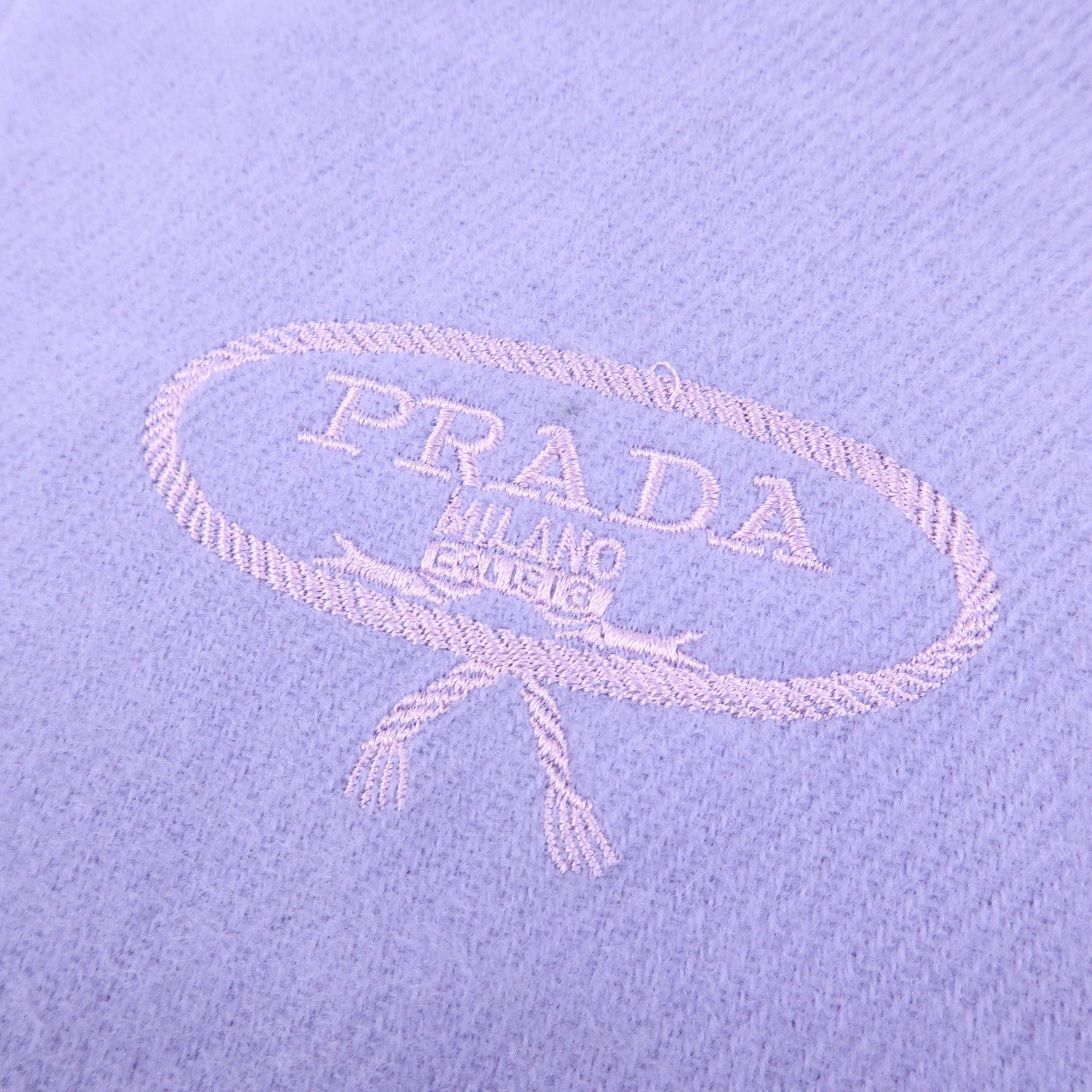 PRADA Cashmere 100% Stole Logo Embroidered Fringe Purple