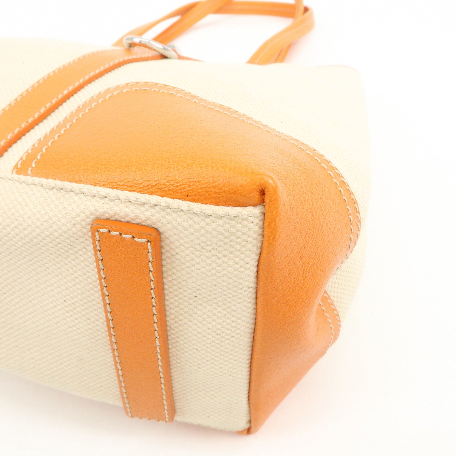 PRADA Triangle Logo Canvas Leather Tote Bag Natural Orange BR2920