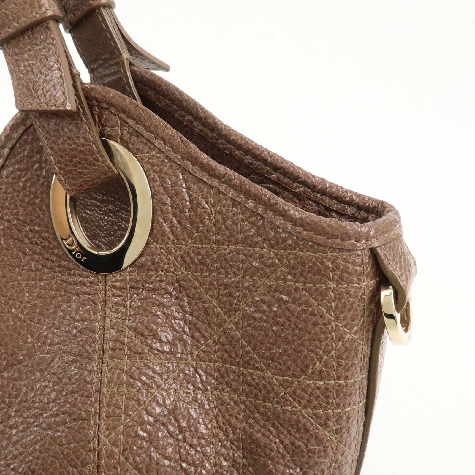 Christian Dior Lady Dior Leather Tote Bag Shoulder Bag Brown