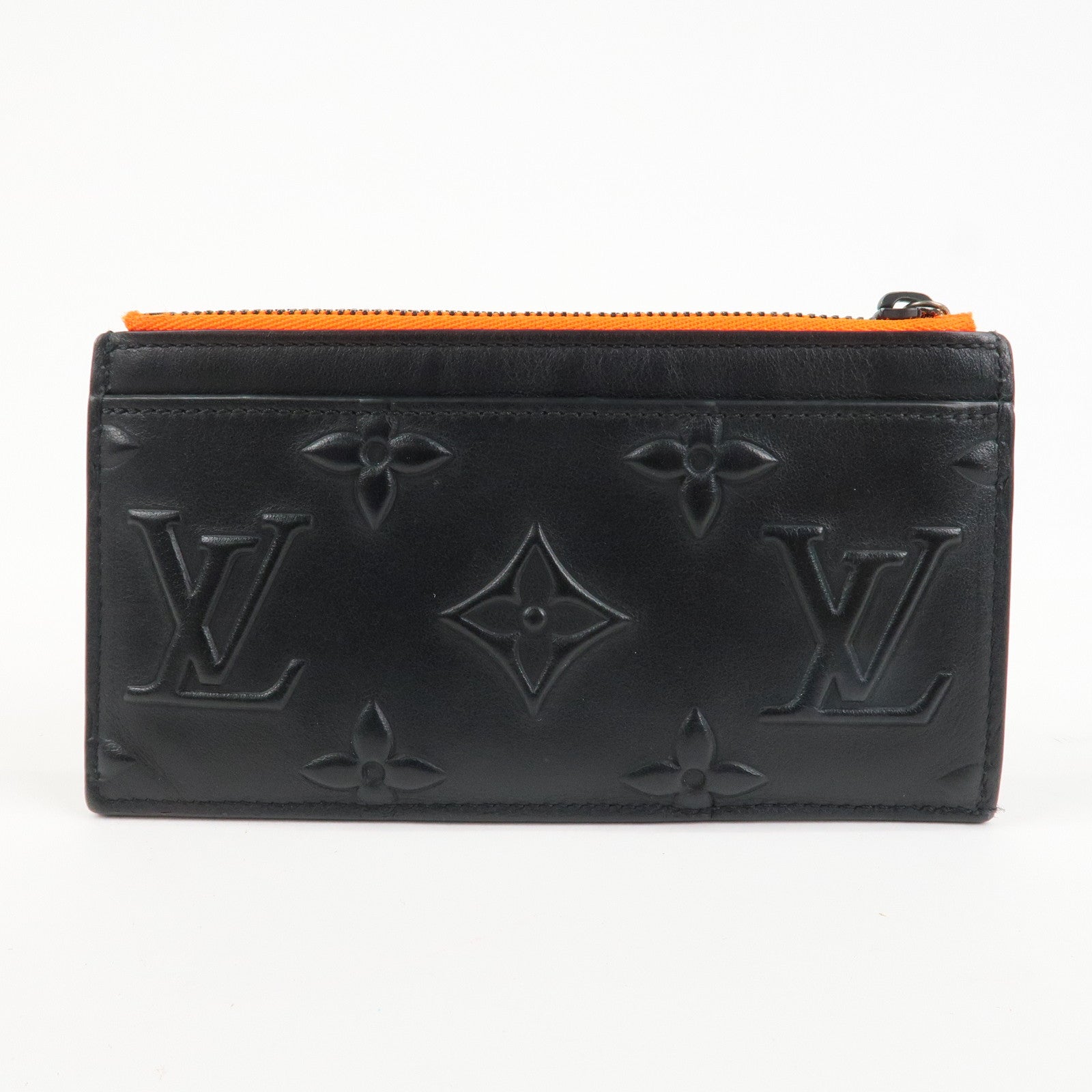 Louis Vuitton Monogram Seal Leather Coin Card Holder Black M80827 Used