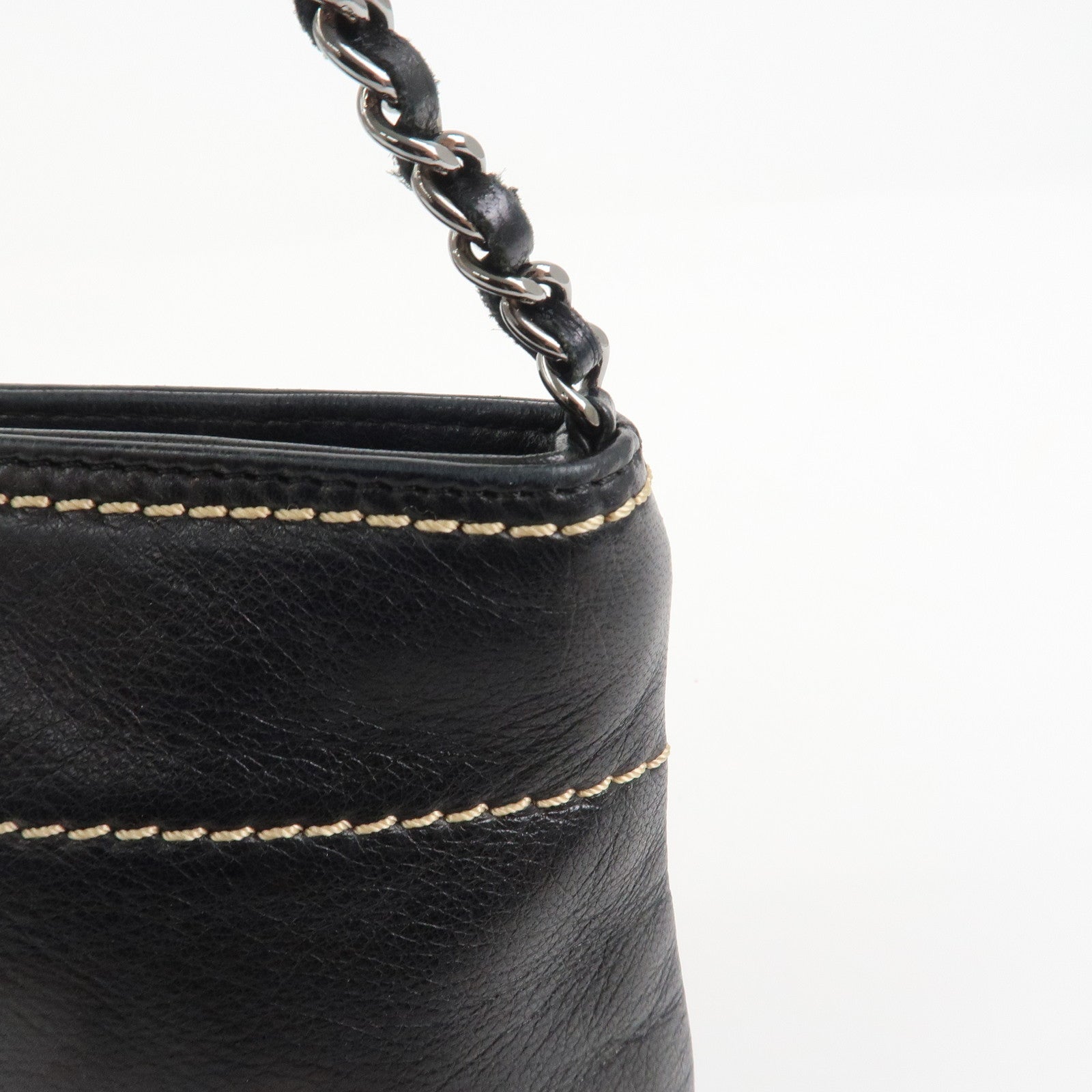 CHANEL Lambskin Chain Shoulder Bag Hand Bag Black Silver