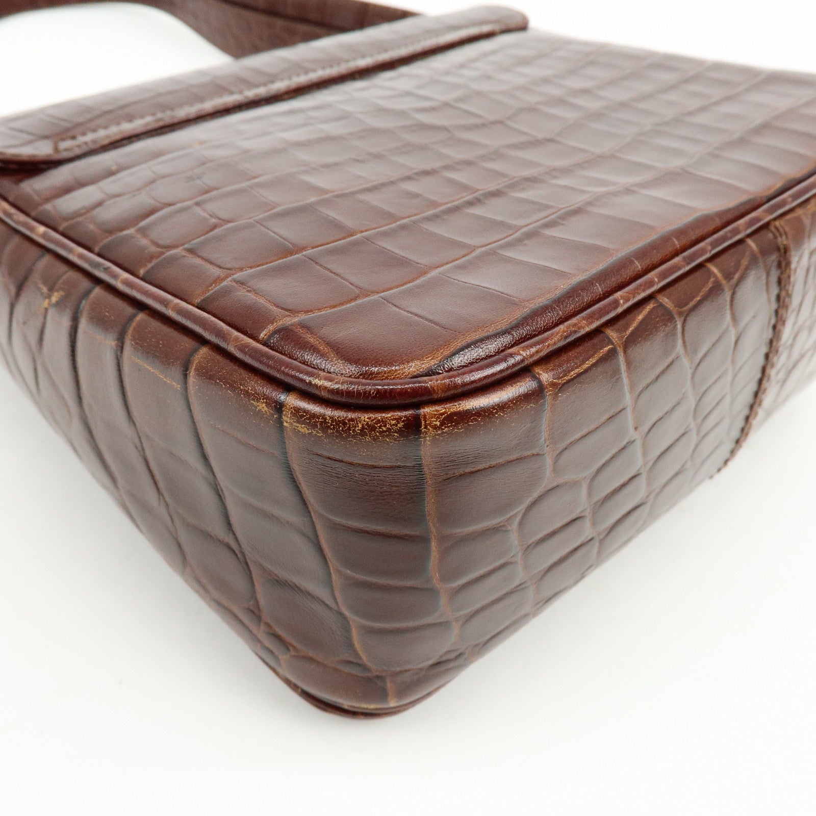 Ferragamo Gancini Embossed Leather Shoulder Bag Crossbody Bag Brown