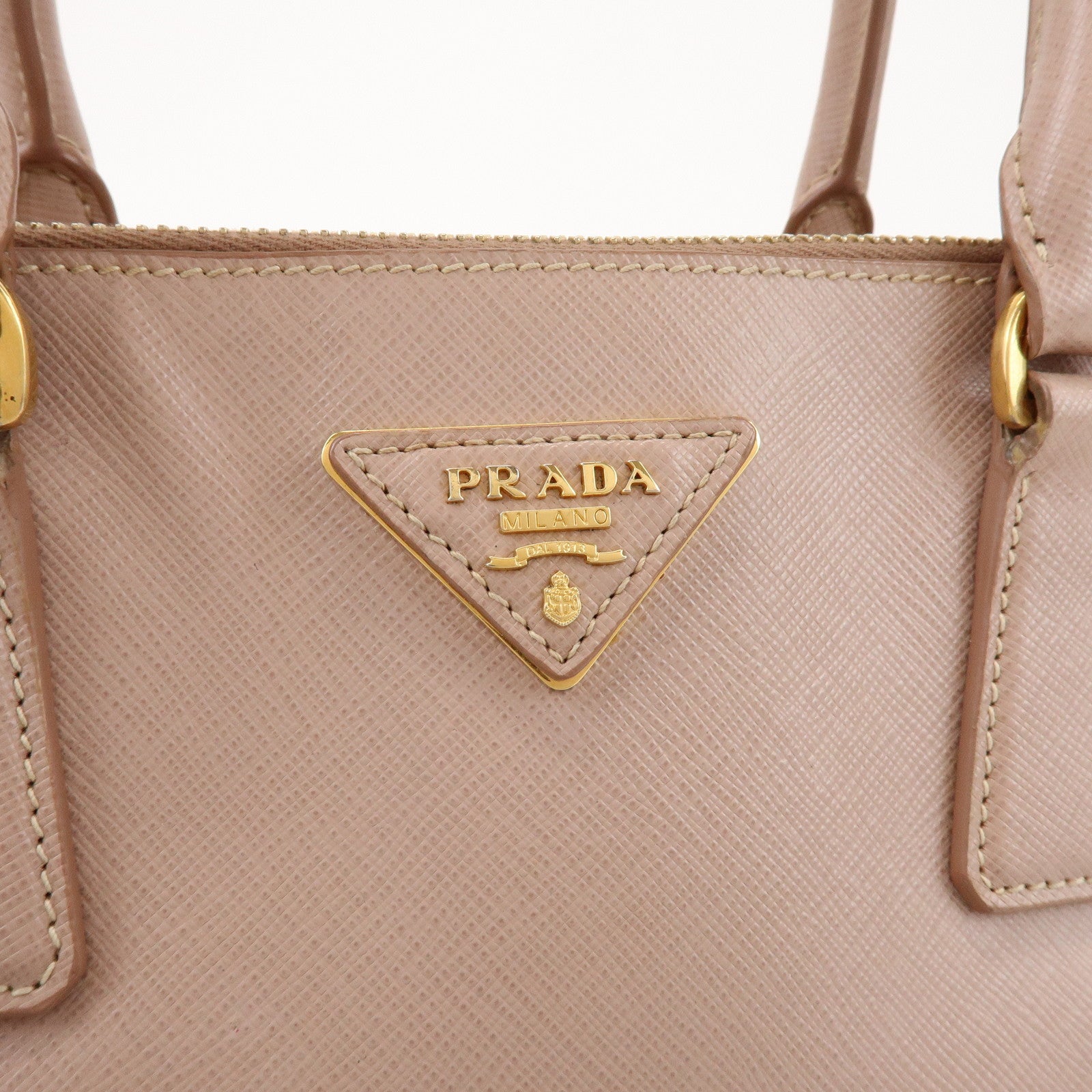 PRADA Traingle Logo Galleria 2Way Bag Hand Bag Pink Beige1BA863