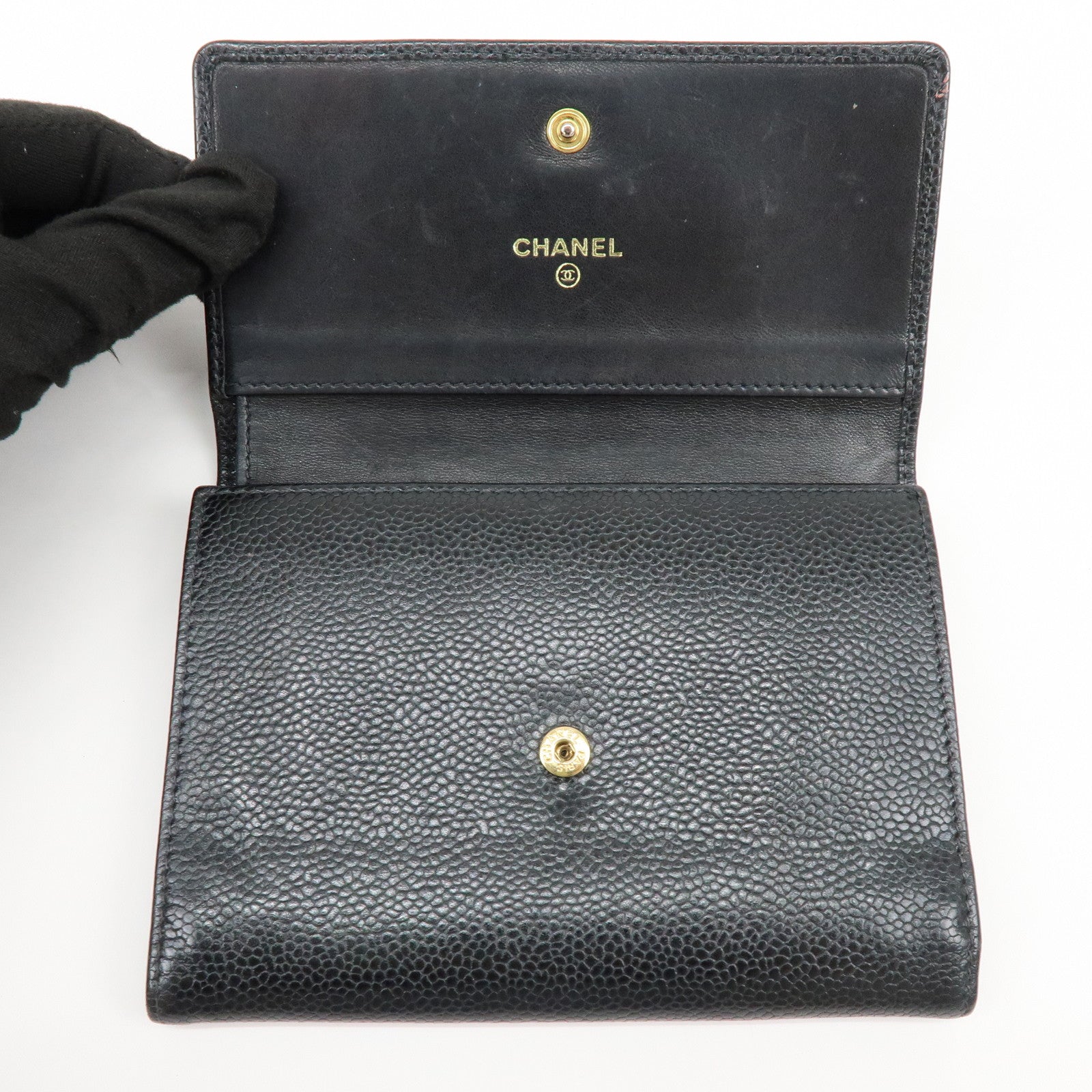 CHANEL COCO Mark Caviarskin Compact Flap Wallet Black