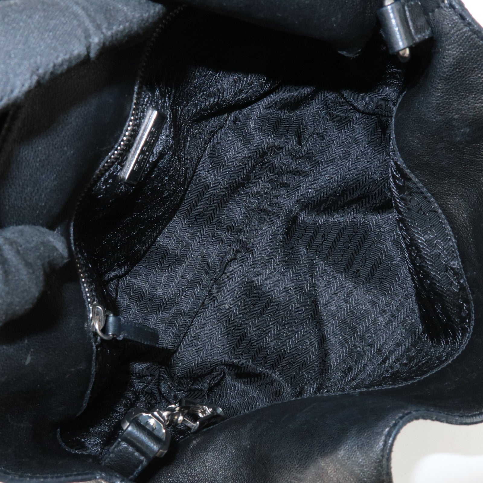PRADA Triangle Logo Leather Tote Bag Hand Bag Black Used