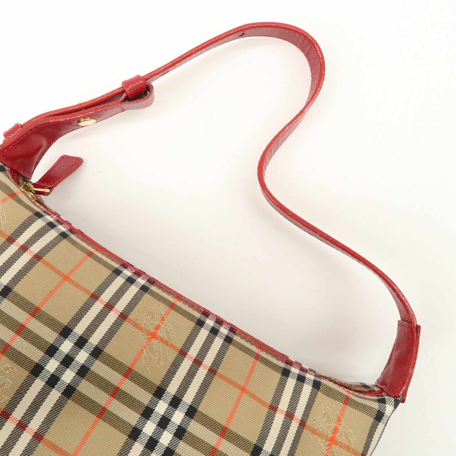 BURBERRY Canvas Leather Nova Plaid Shoulder Bag Hand Bag Beige Red