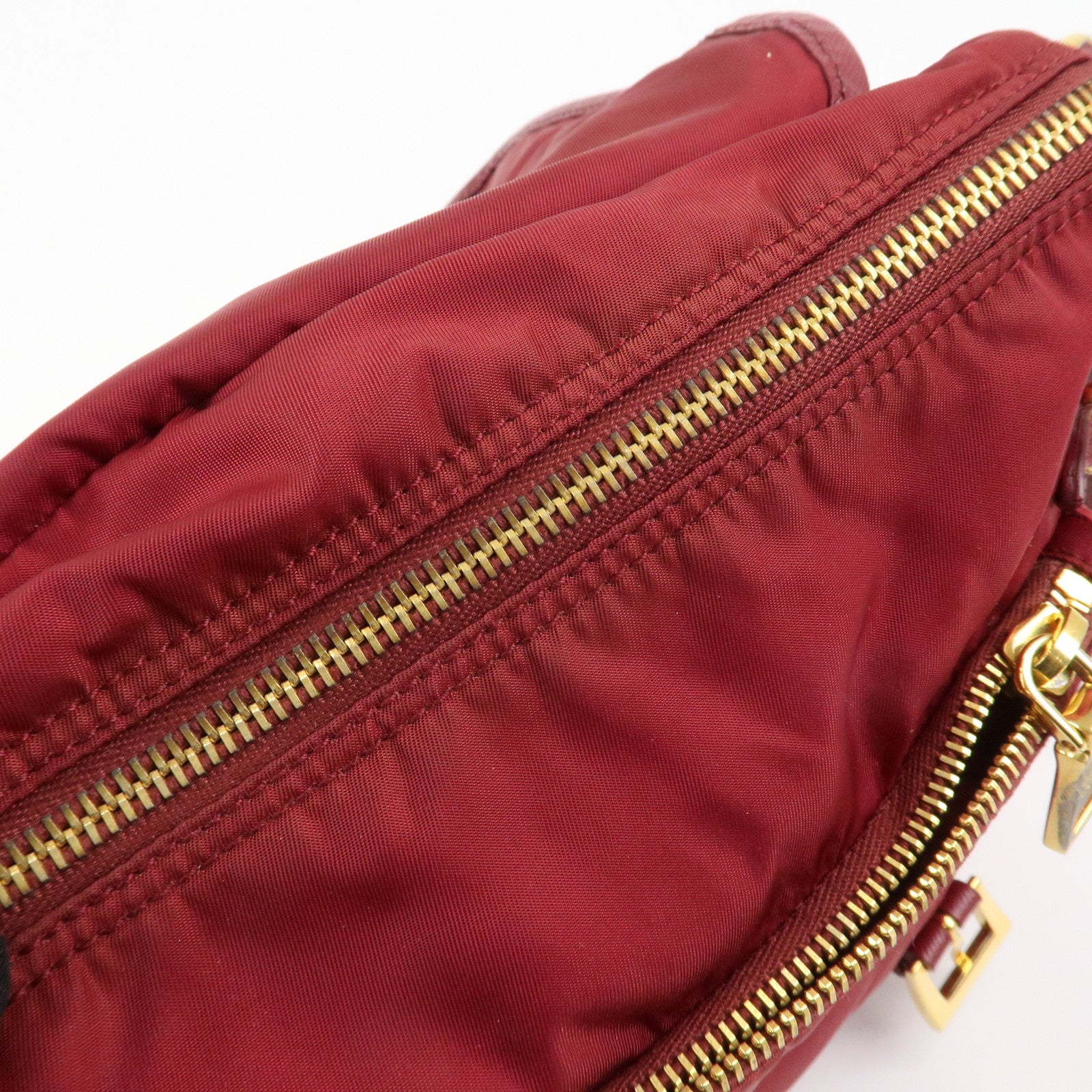 PRADA Logo Nylon Leather Shoulder Bag Crossbody Bag Bordeaux BT0692 Used