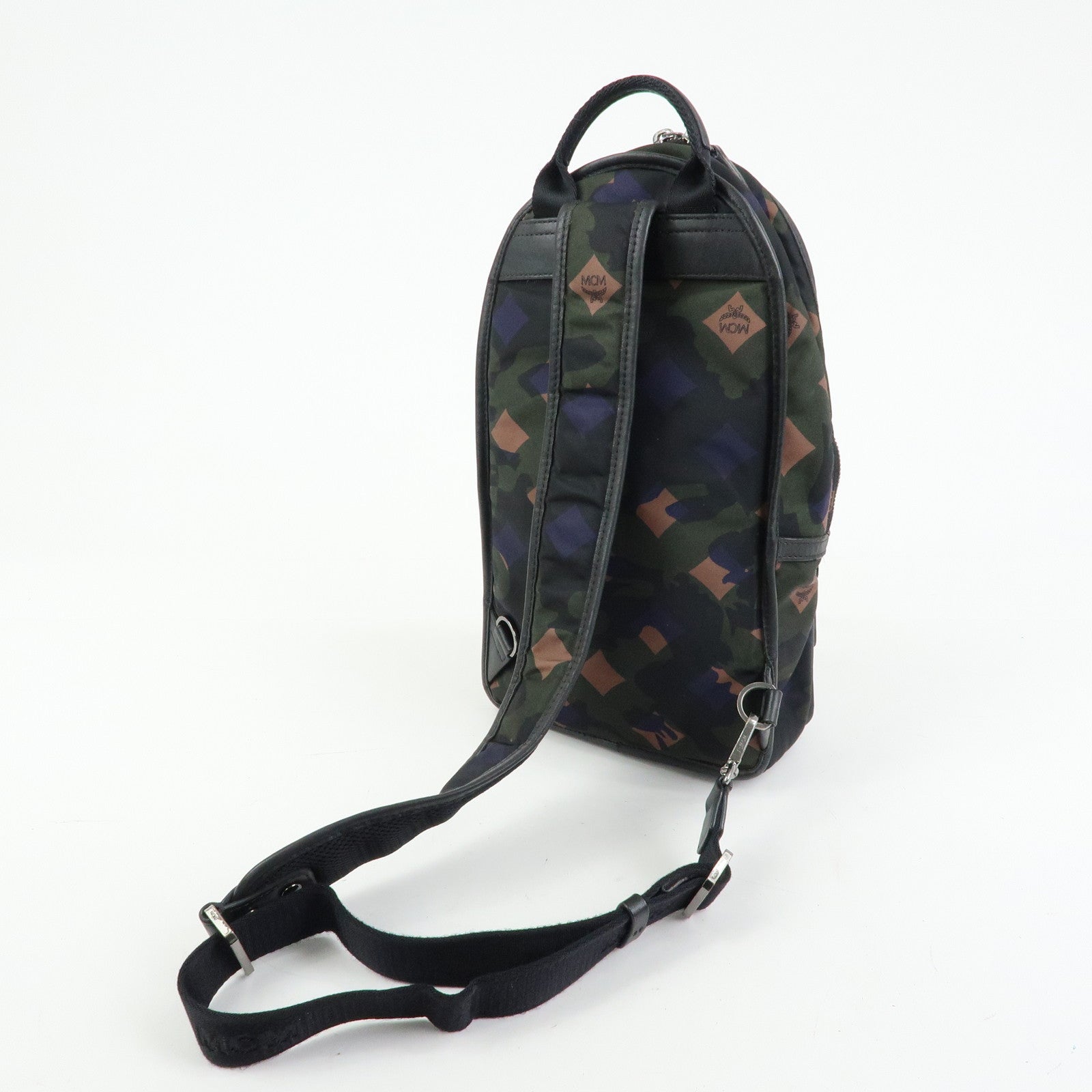 MCM Logo Nylon Leather Cross Body Bag Shoulder Bag Dark Green Black