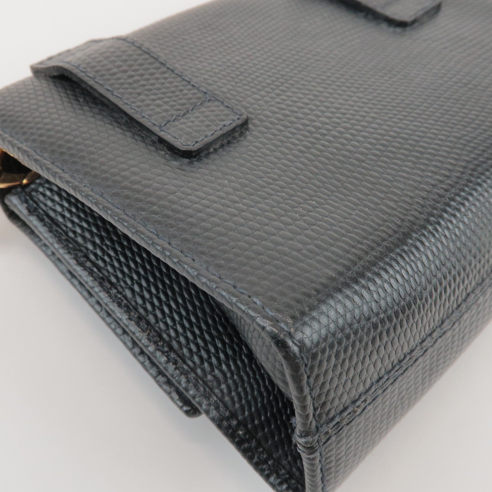 Ferragamo Vara Ribbon Embossed Leather Chain Shoulder Bag Navy