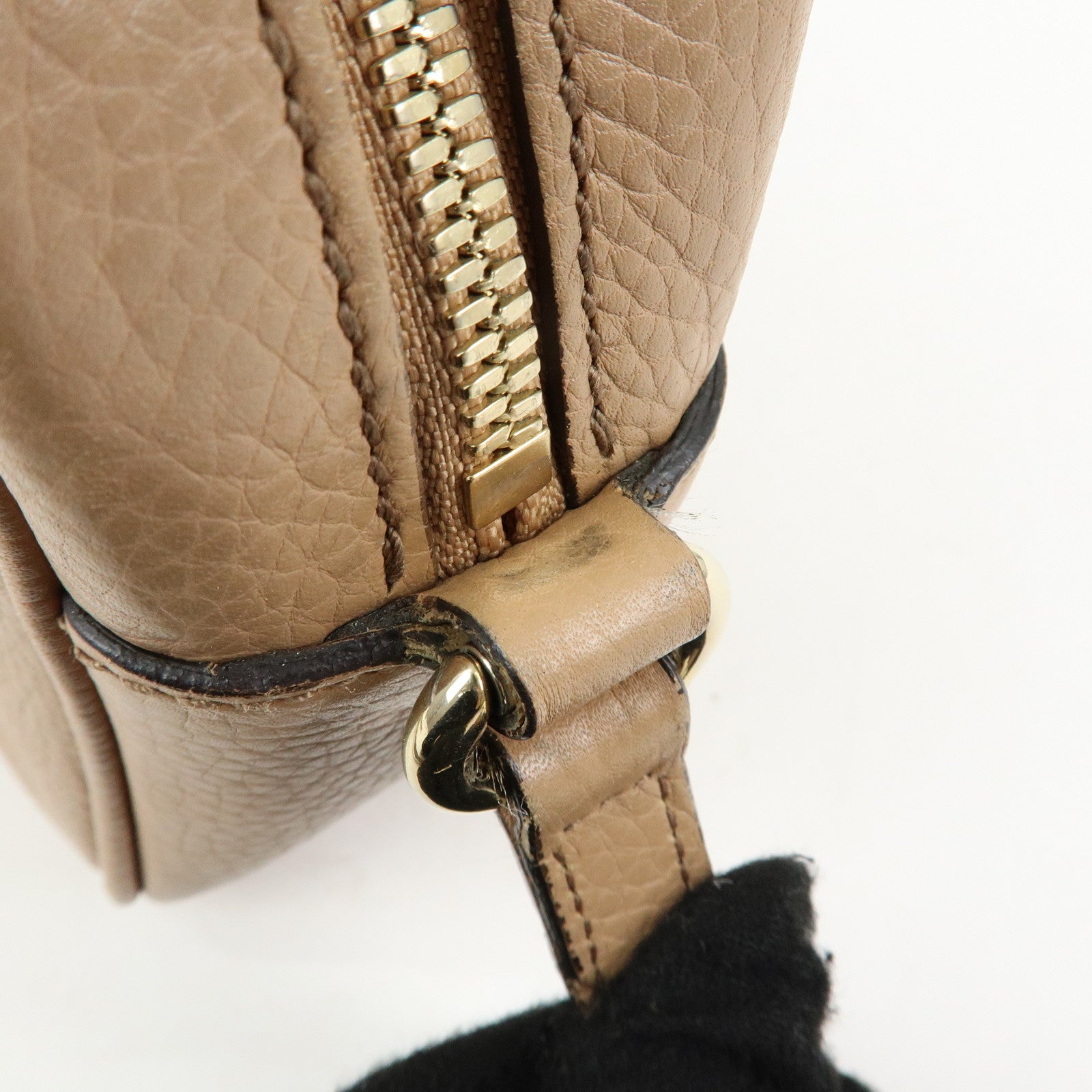 GUCCI SOHO Interlocking G Leather Shoulder Bag Beige 308364