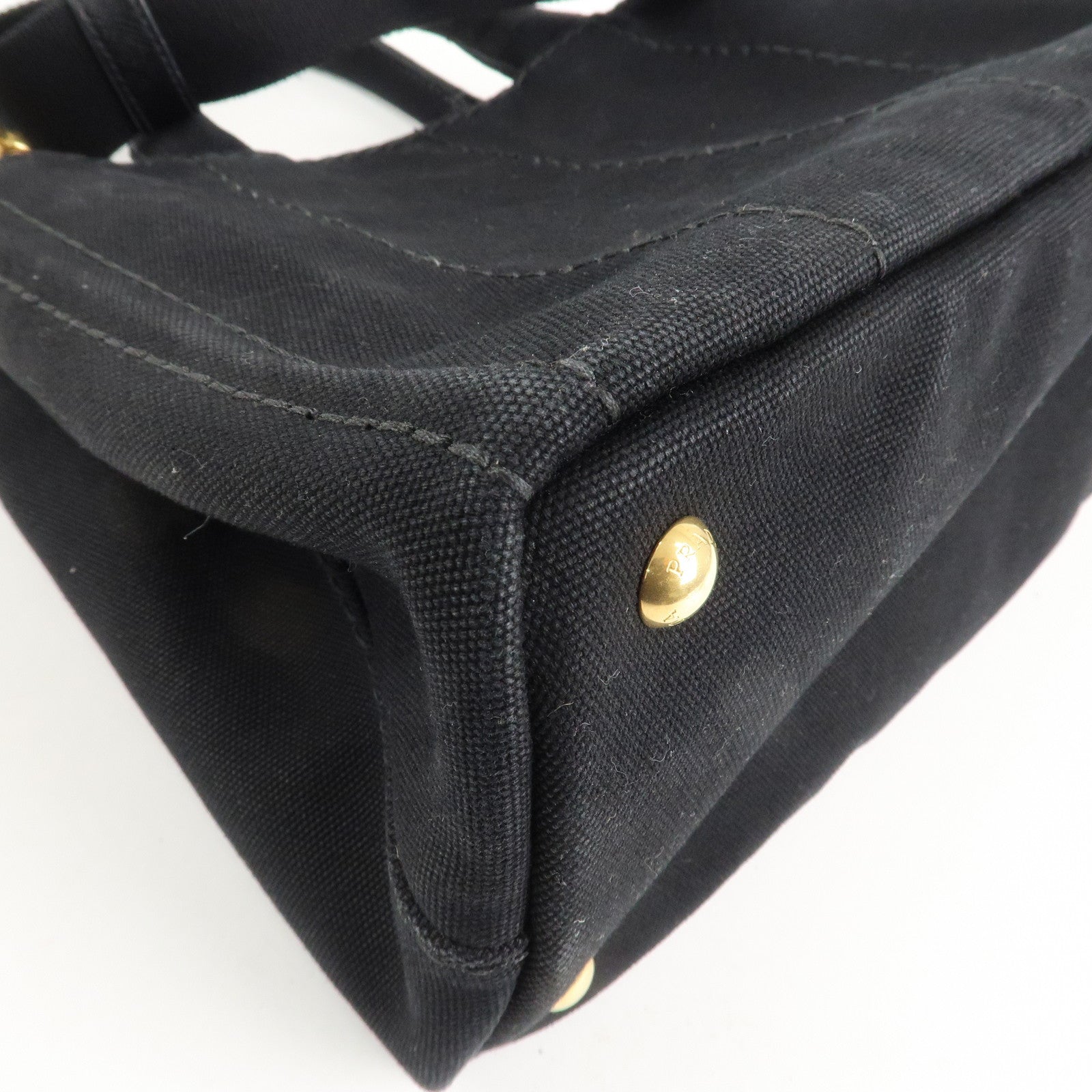 PRADA Canapa Mini Canvas 2Way Hand Bag Tote Bag Black 1BG439 Used