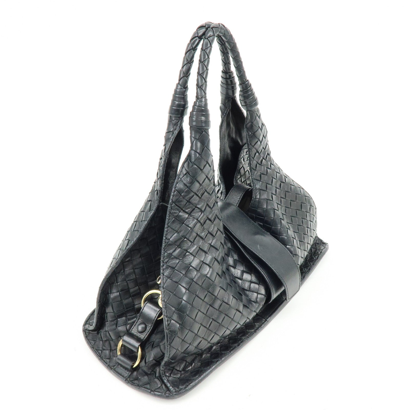 BOTTEGA VENETA  Intrecciato Leather Hand Bag Black 113087