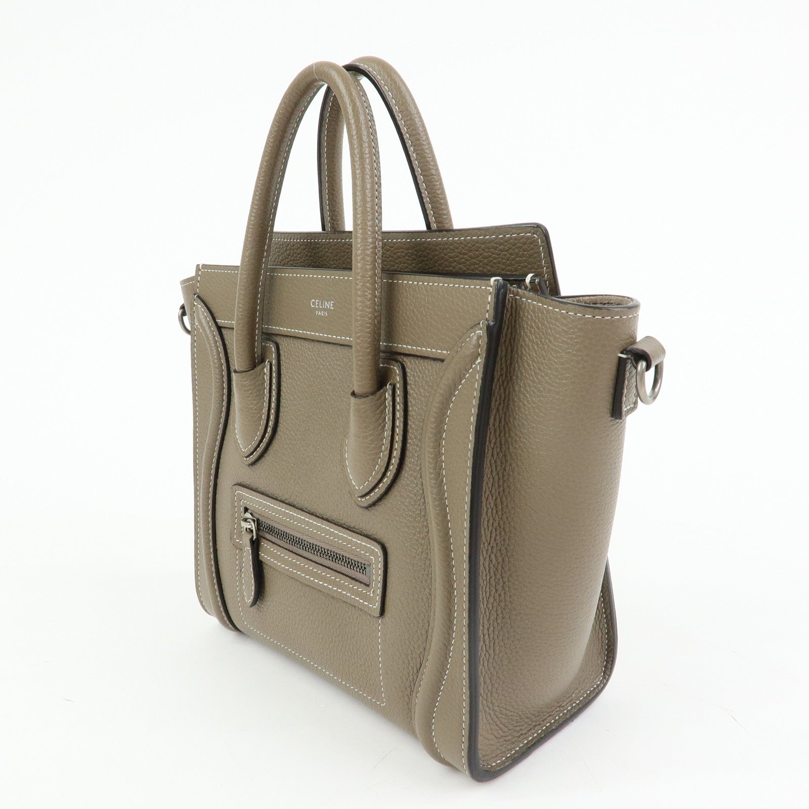 CELINE Luggage Nano Shopper Calf Leather 2Way Bag Hand Bag Gray