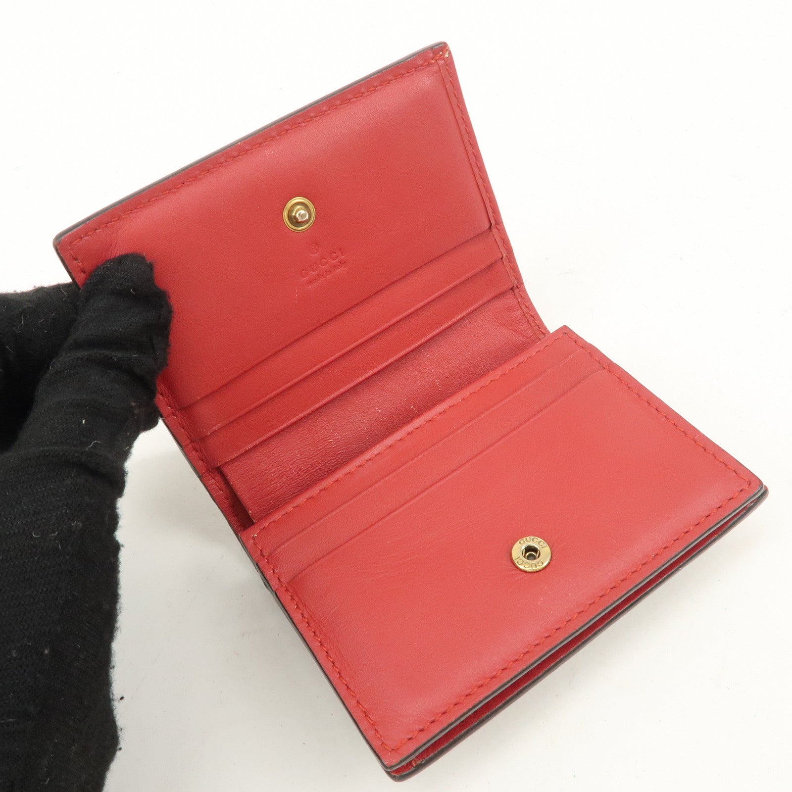 GUCCI Interlocking G GG Supreme Cherry Compact Wallet Beige Red 476050 Used