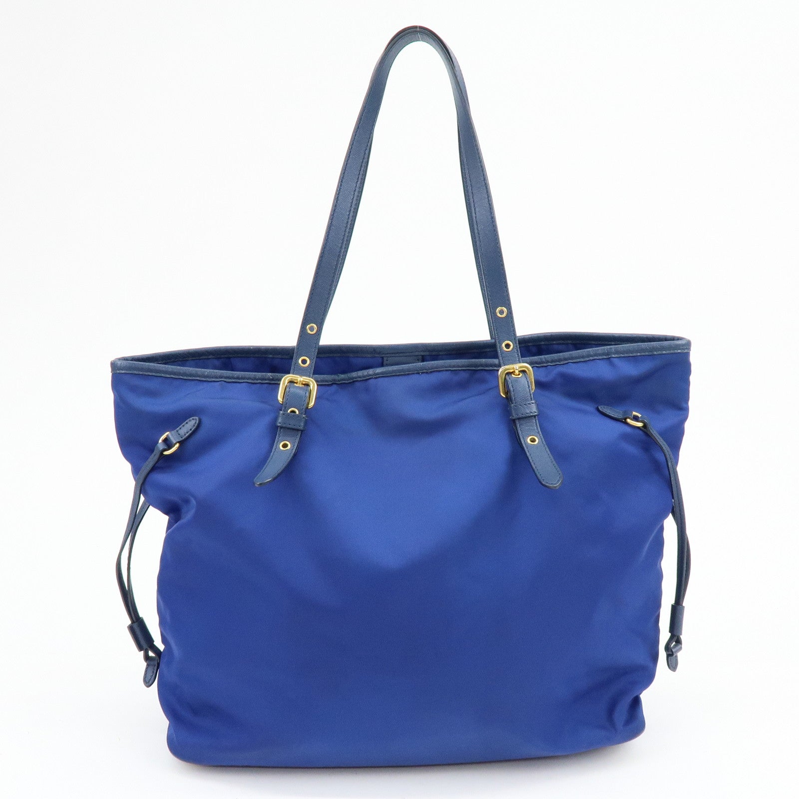 PRADA Logo Nylon Leather Tote Bag Shoulder Bag Blue BR4997