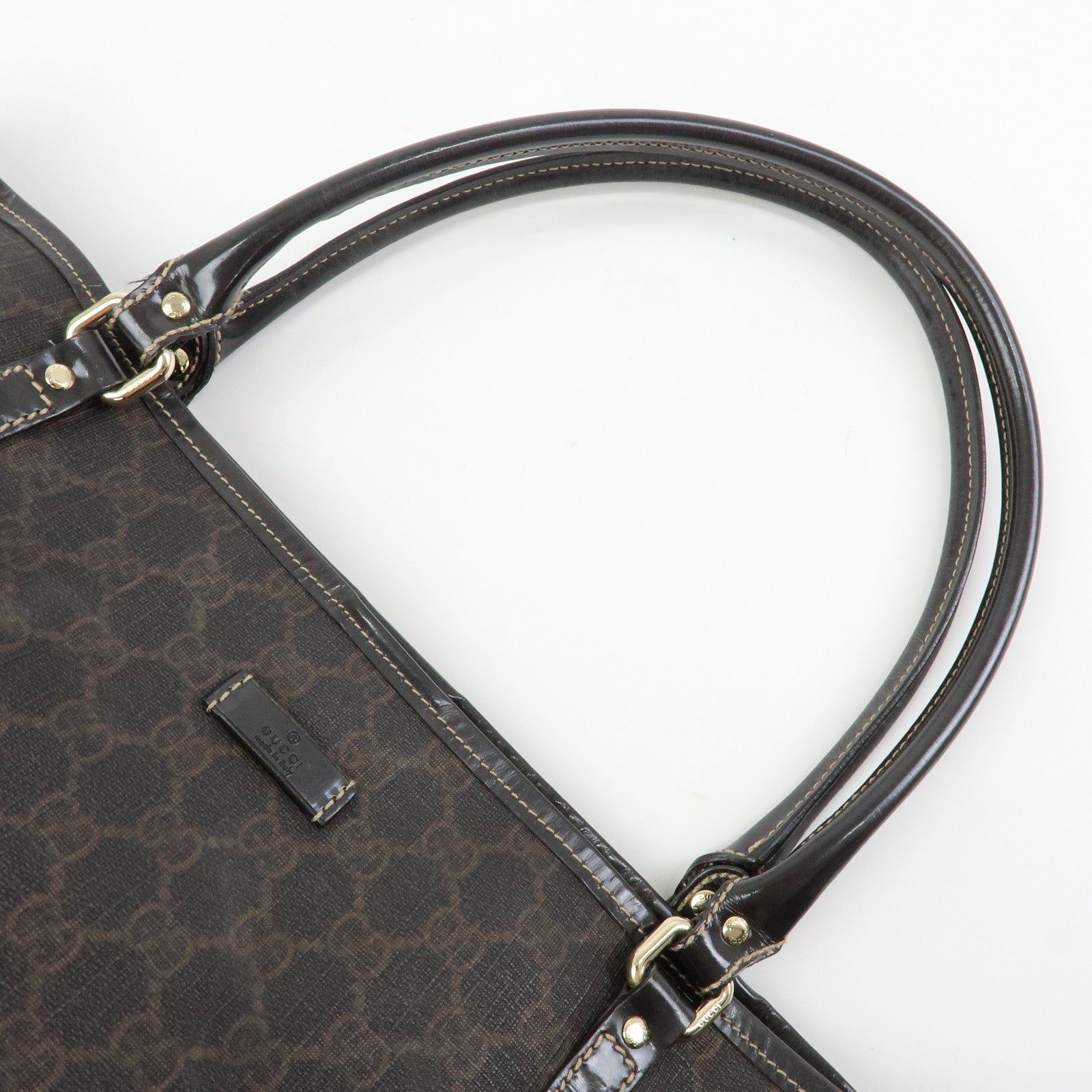 GUCCI GG Supreme Patent Leather Tote Bag Shoulder Bag Brown 197953