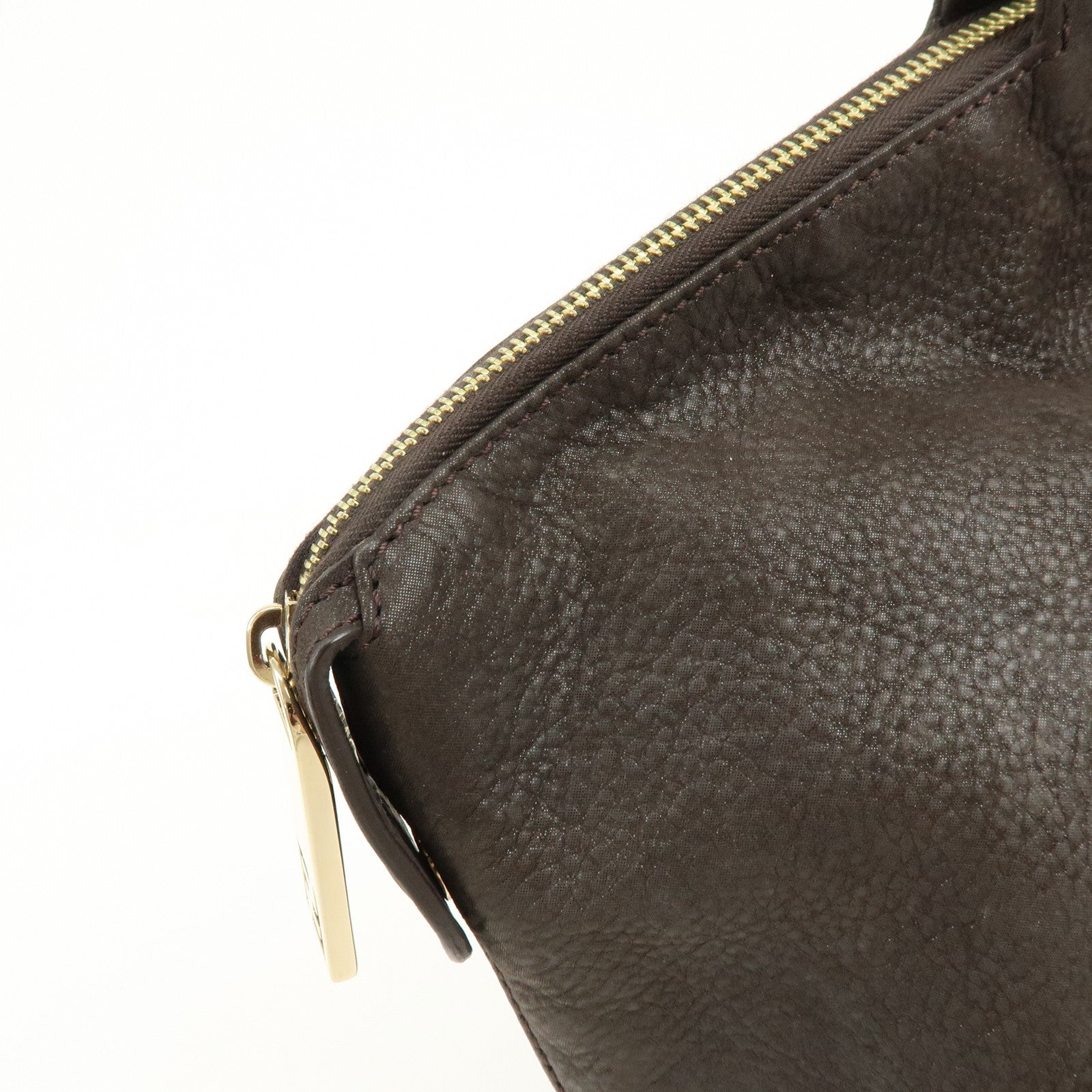 FENDI Leather Tote Bag Shoulder Bag Dark Brown 8BR636