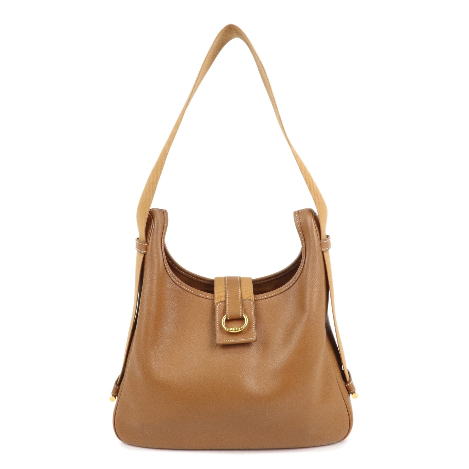 HERMES Saco Leather Shoulder Bag B Stamped Brown Gold HDW