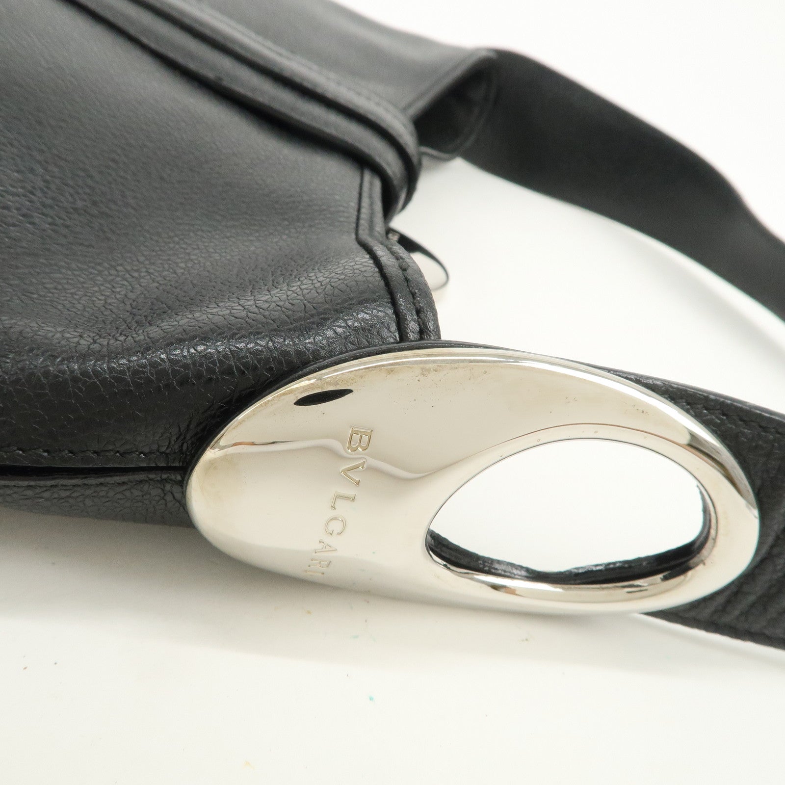 BVLGARI Logo Leather Shoulder Bag Hand Bag Black