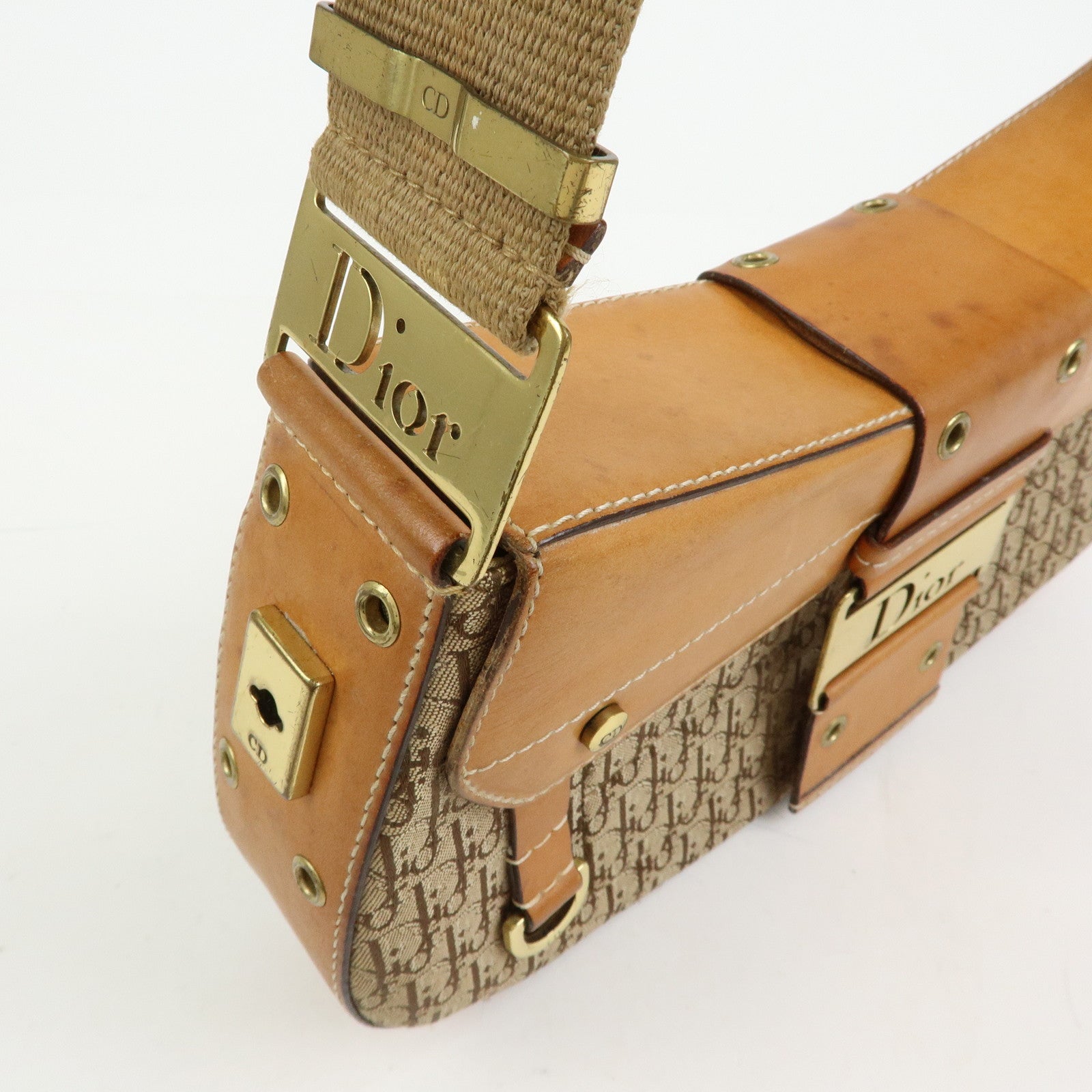 Christian Dior Trotter Street Chic Canvas Leather Shoulder Bag