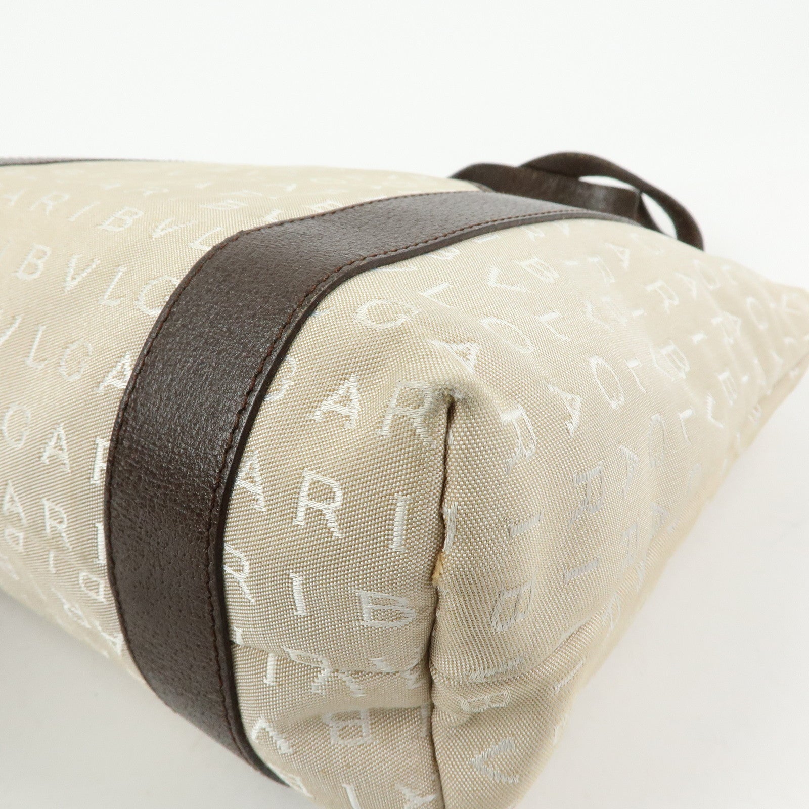 BVLGARI Logo Mania Canvas Leather Tote Bag Hand Bag Beige Brown