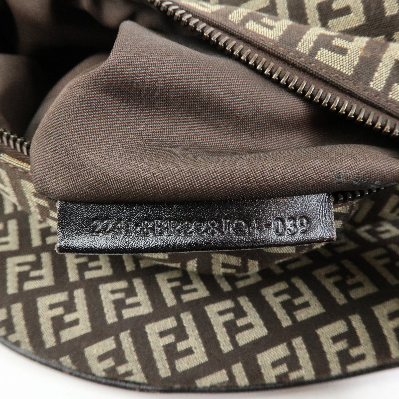 FENDI Zucchino Canvas Leather Shoulder Bag Dark Brown 8BR228