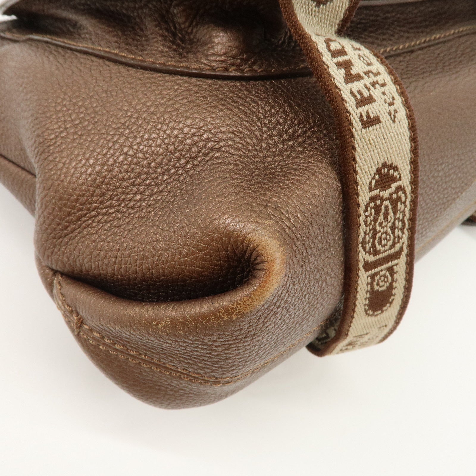 FENDI Seleria Leather Hand Bag Brown 8BN170