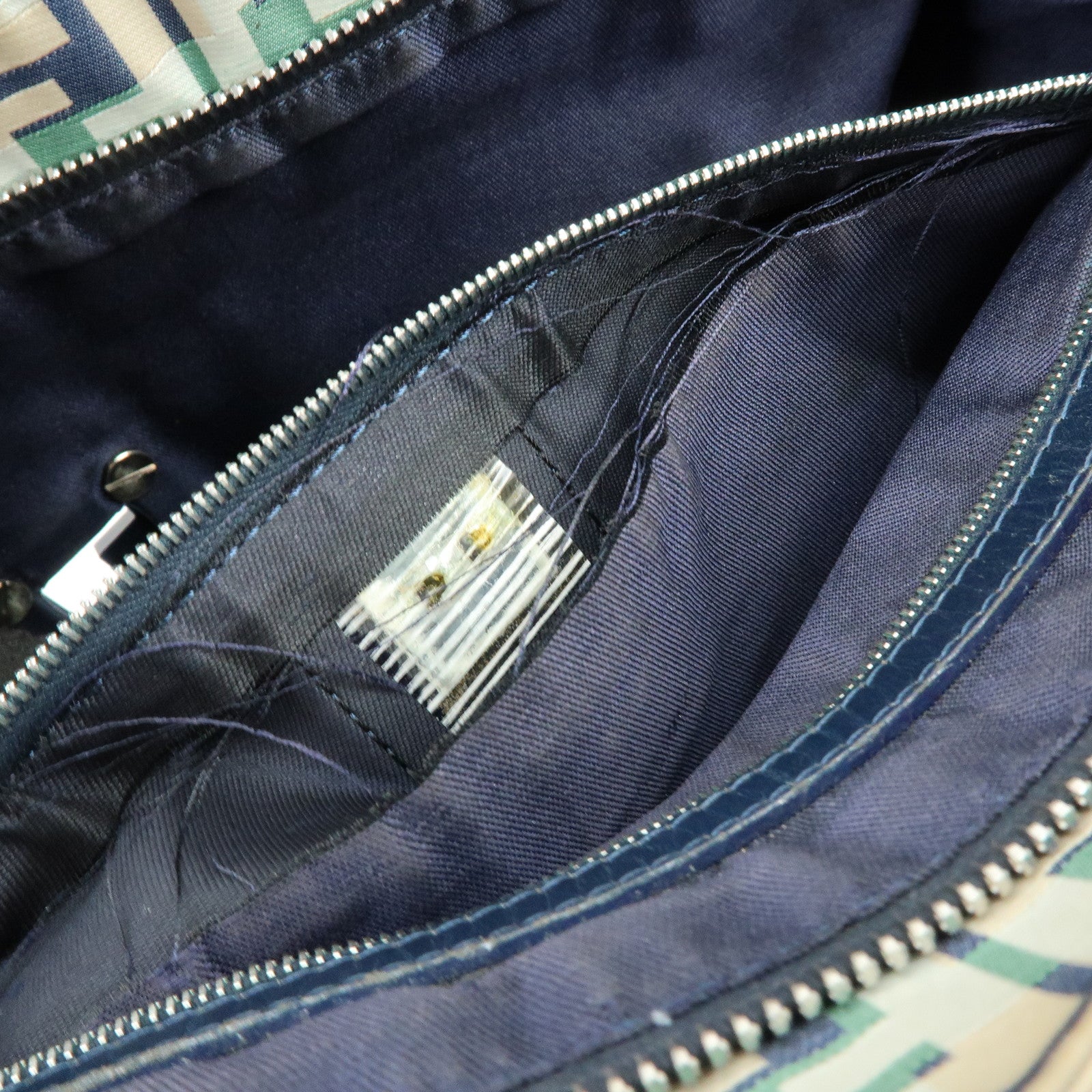 FENDI Zucca Nylon Leather Tote Bag Shoulder Bag Navy Green