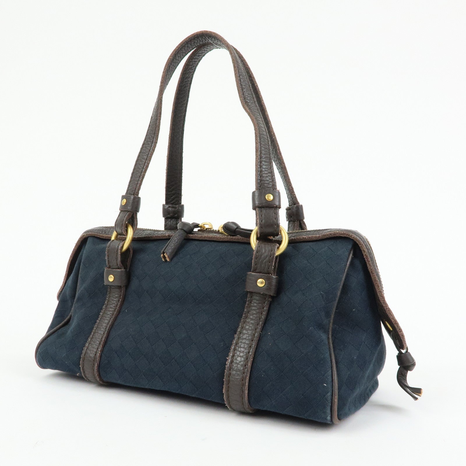 BOTTEGA VENETA Intrecciato Canvas Leather Mini Boston Bag 142470