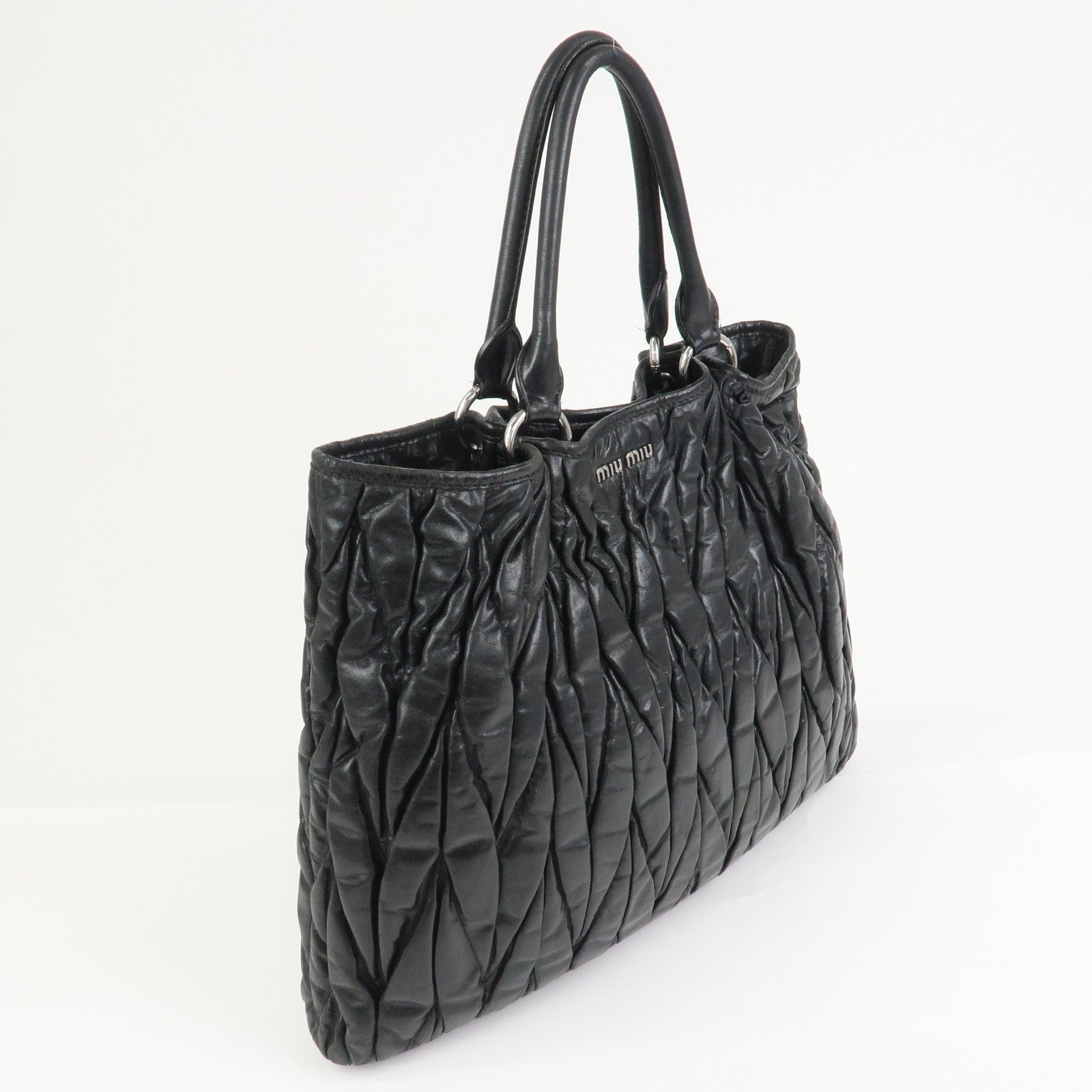 MIU MIU Matelasse Leather 2Way Bag Hand Bag Shoulder Bag Black