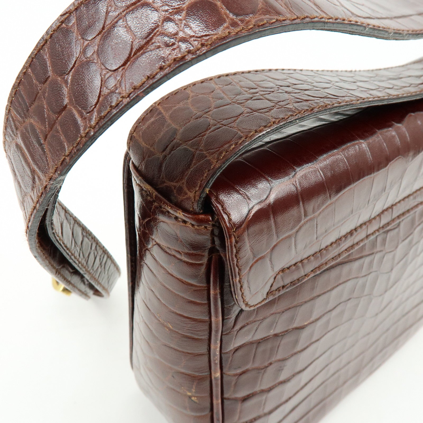 Ferragamo Gancini Embossed Leather Shoulder Bag Crossbody Bag Brown