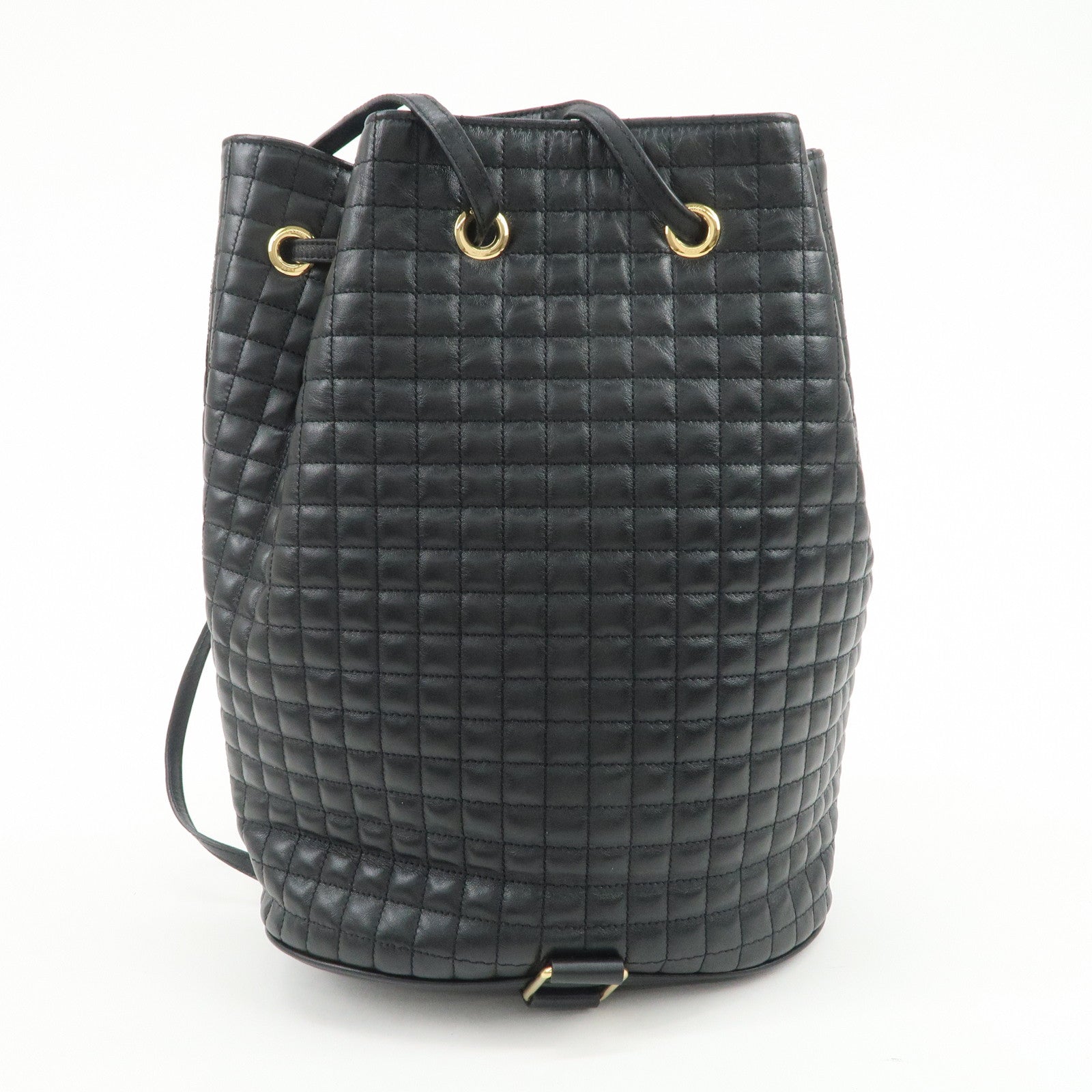 CELINE Logo Leather Backpack Rucksuck Shoulder Bag Black