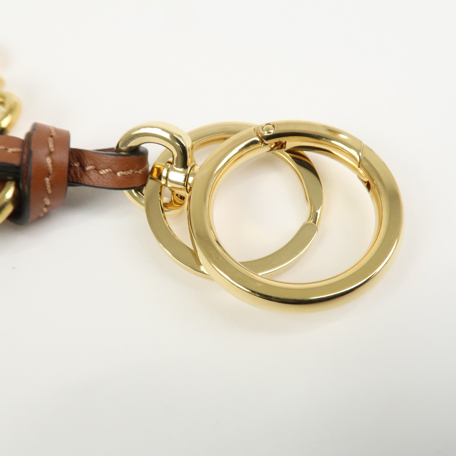 LOEWE Anagram Metal Leather Bag Charm Key Holder Camel