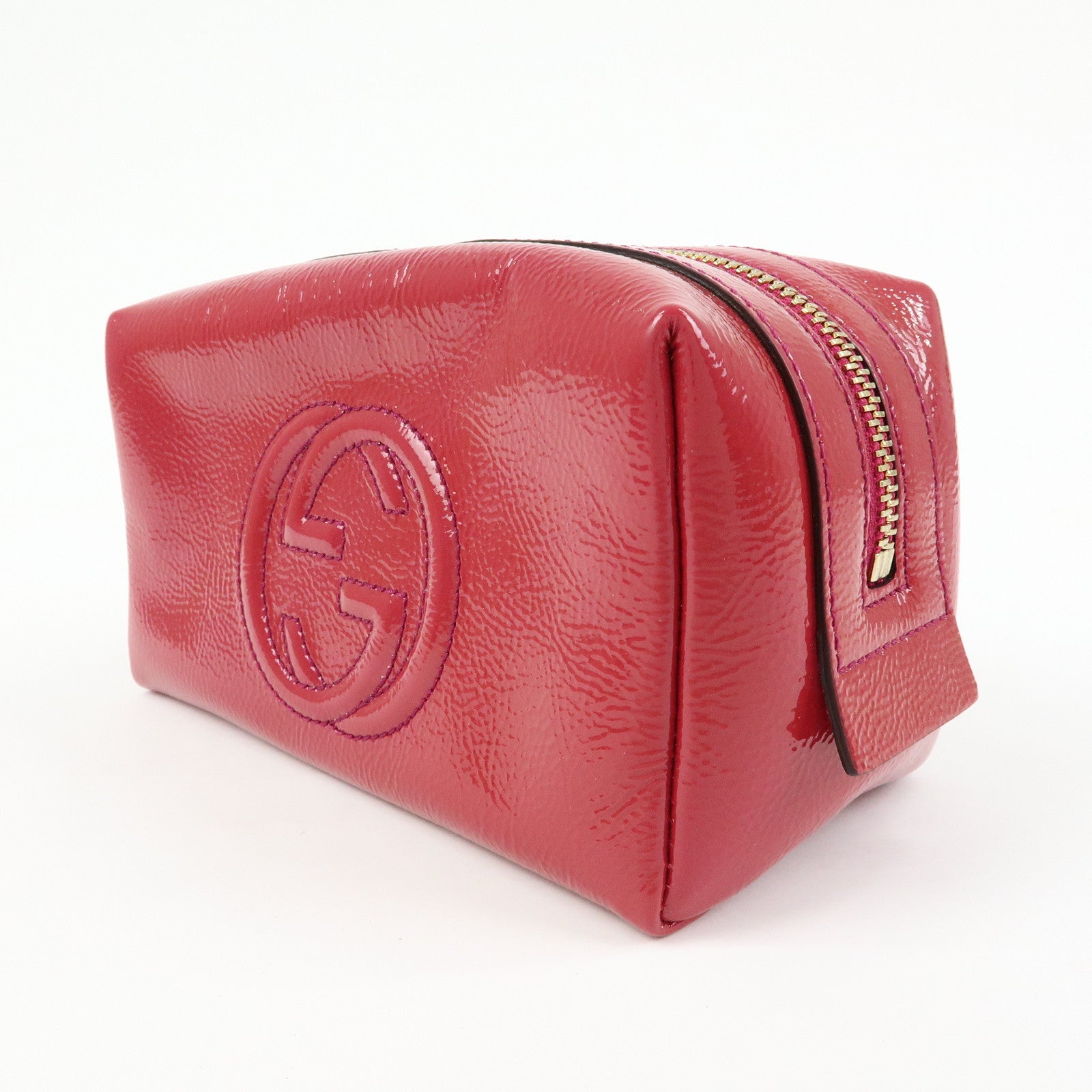 GUCCI Soho Interlocking G Nylon Patent Leather Cosmetic Pouch Pink