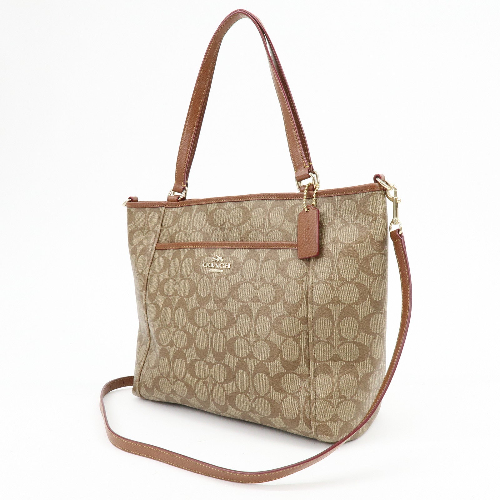 COACH Signature PVC Leather 2Way Shoulder Bag Tote Bag Beige Brown