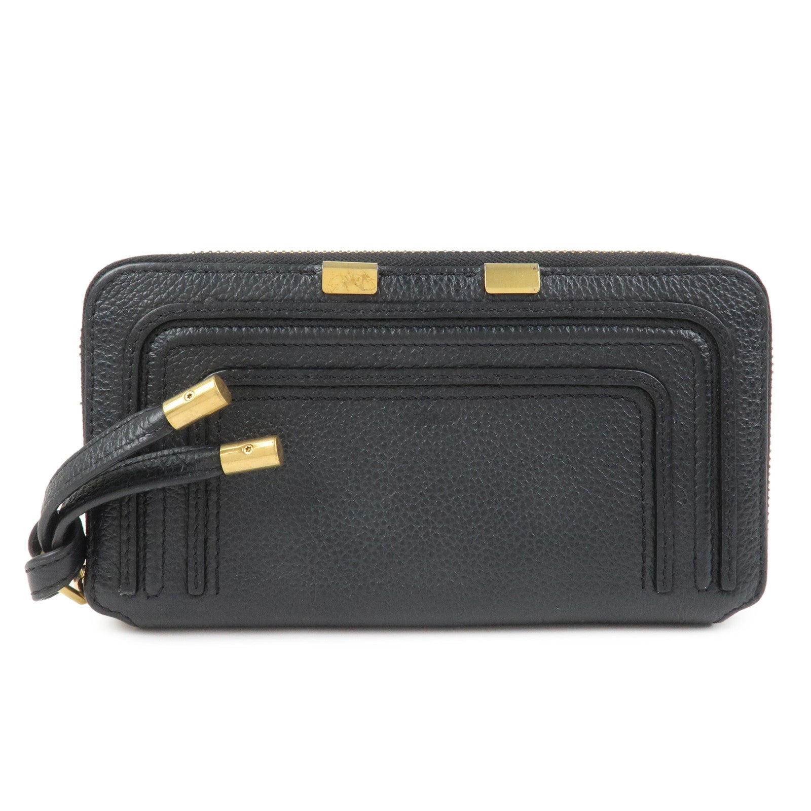 Chloe Marcie Leather Zippy Long Wallet Black