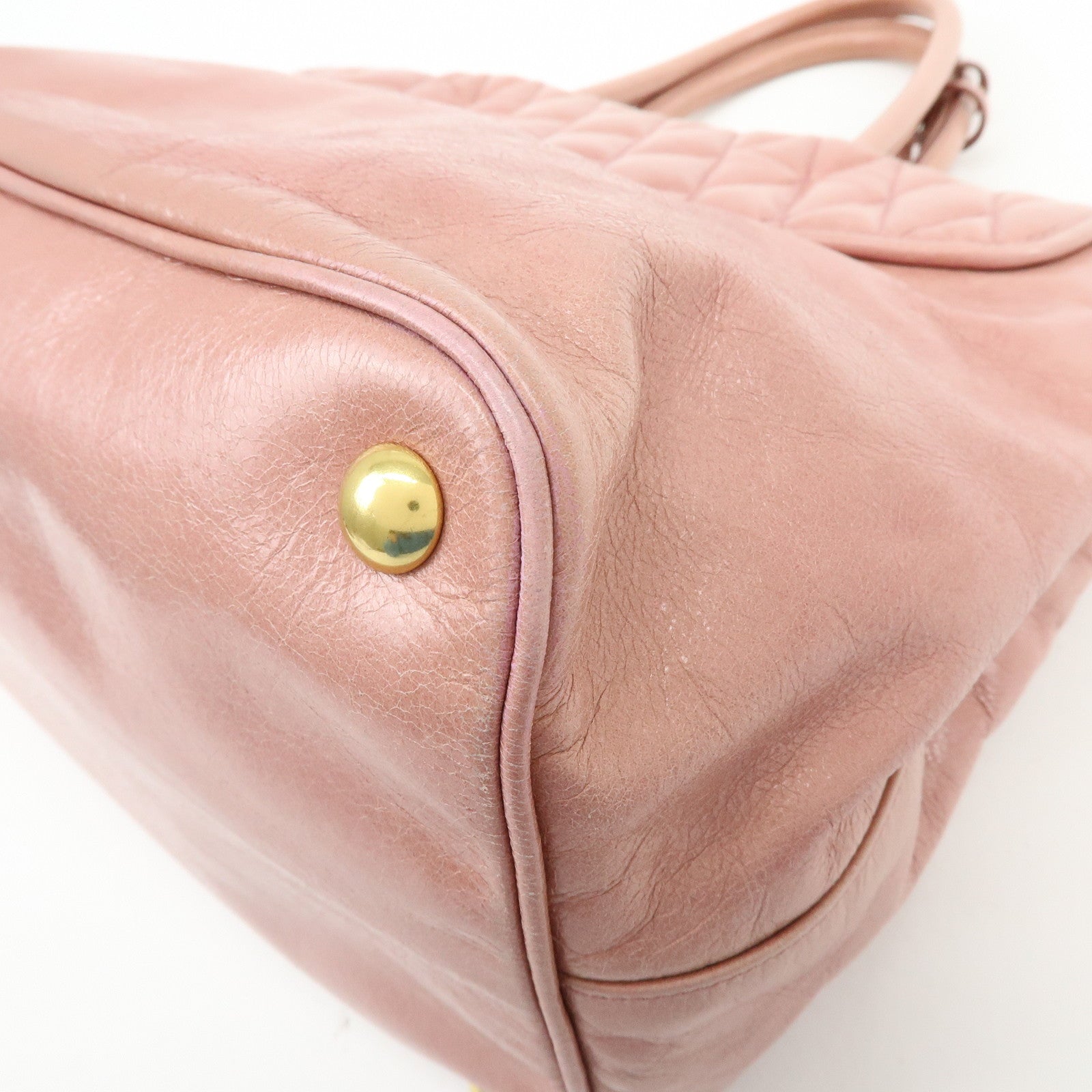 MIU MIU Logo Leather Hand Bag Tote Bag Pink RN1098