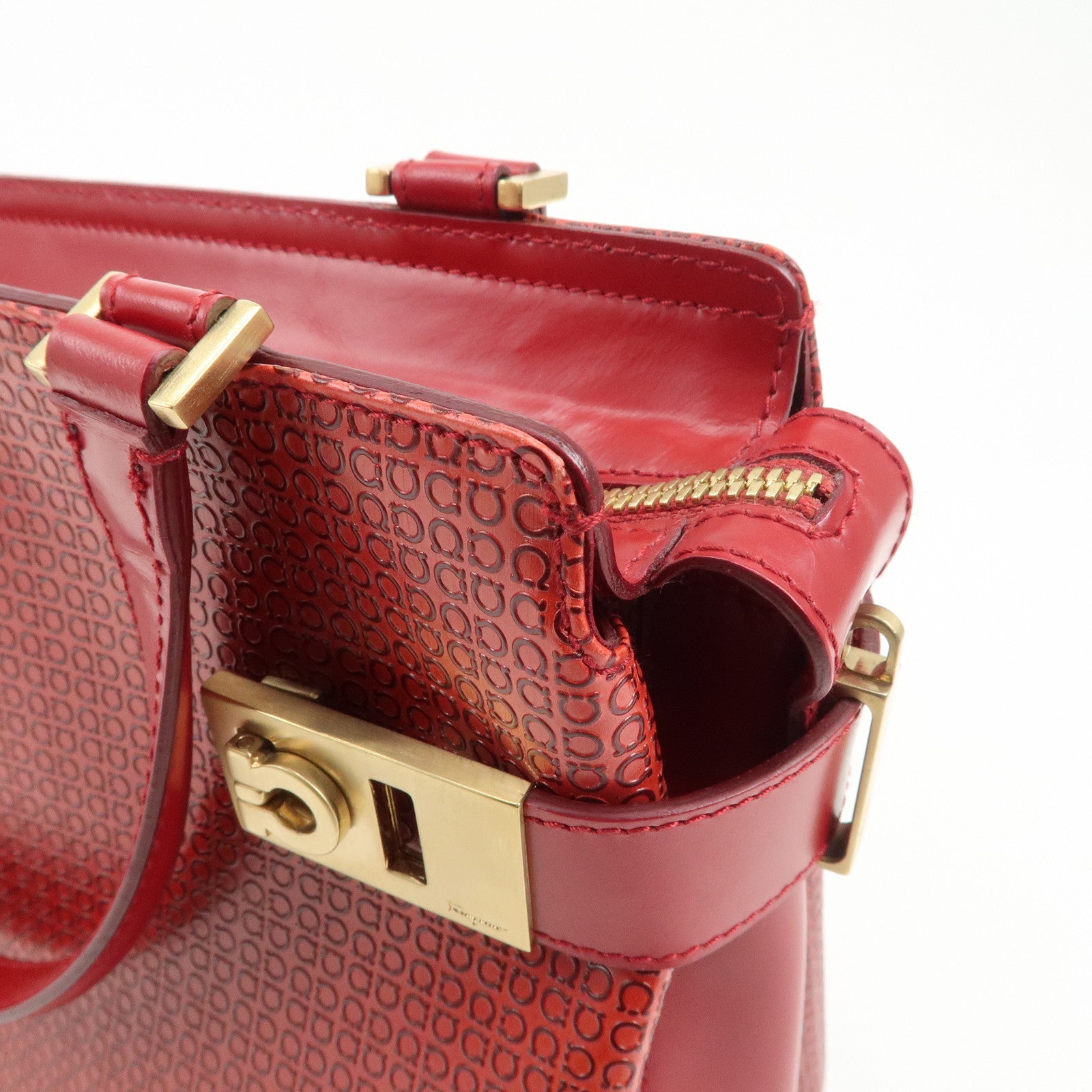 Ferragamo Gancini Leather 2WAY Bag Hand Bag Shoulder Bag Red